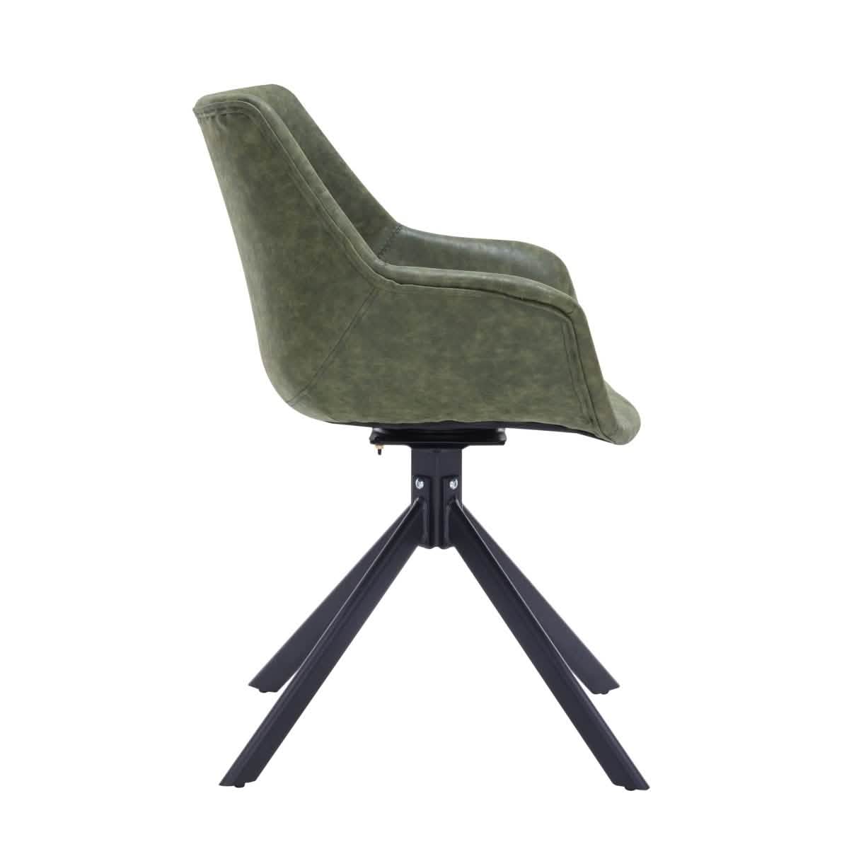 Markley Dining Chair Upholstered in Leather 360-Degree Swivel Armchair Green Dining Chair Leisuremod