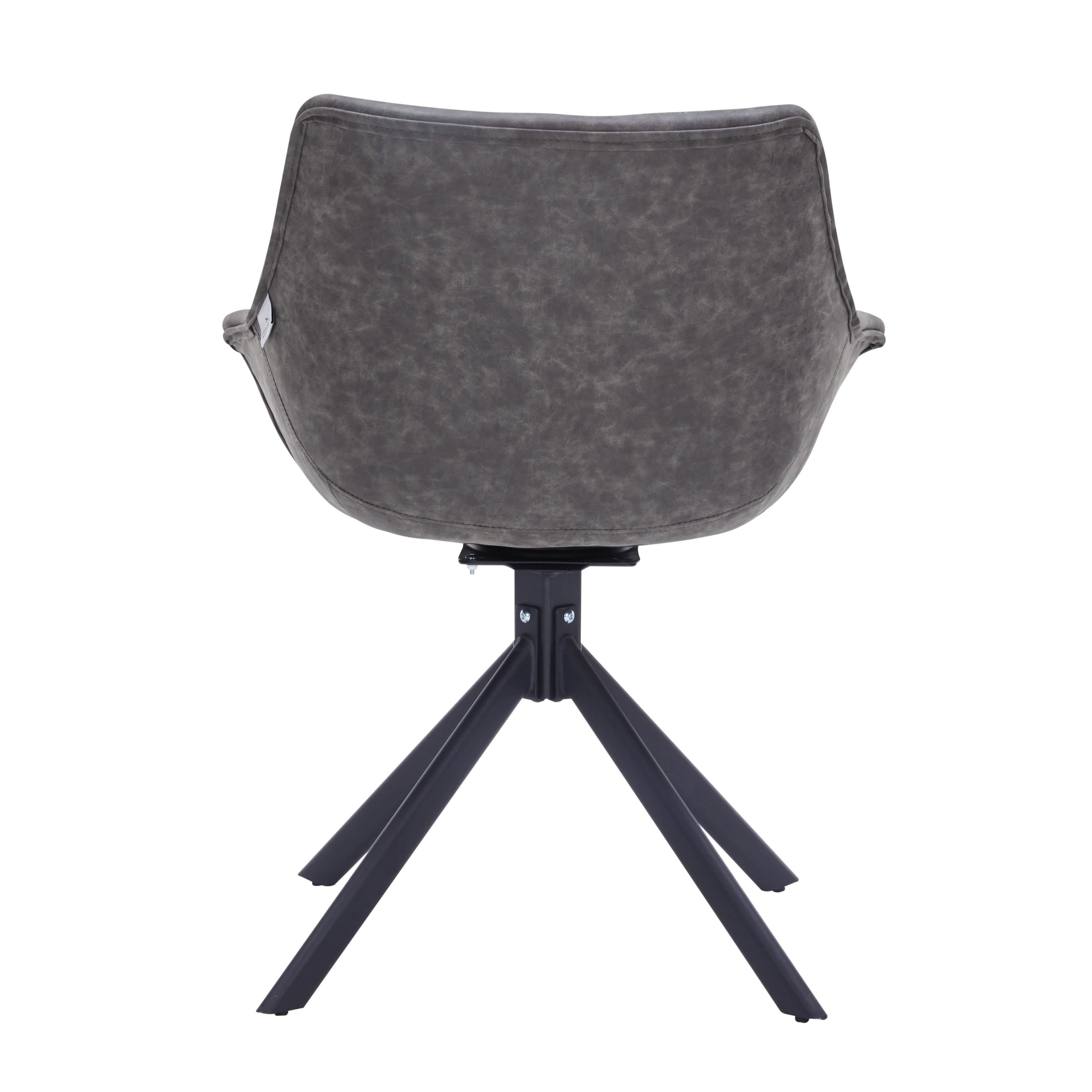 Markley Dining Chair Upholstered in Leather 360-Degree Swivel Armchair Grey Dining Chair Leisuremod