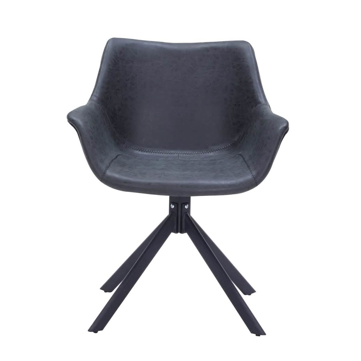 Markley Dining Chair Upholstered in Leather 360-Degree Swivel Armchair Black Dining Chair Leisuremod