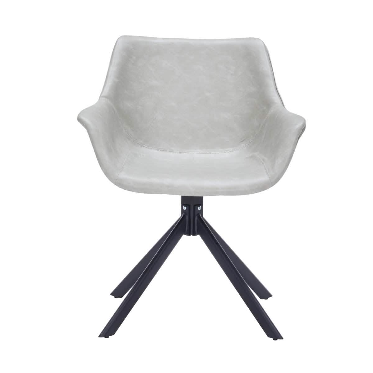 Markley Dining Chair Upholstered in Leather 360-Degree Swivel Armchair Light Grey Dining Chair Leisuremod