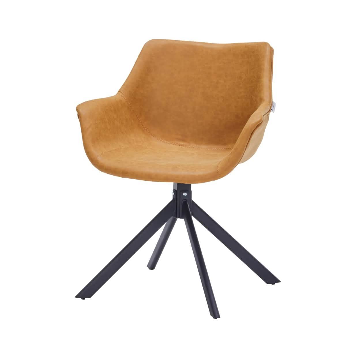 Markley Dining Chair Upholstered in Leather 360-Degree Swivel Armchair Light Brown Dining Chair Leisuremod