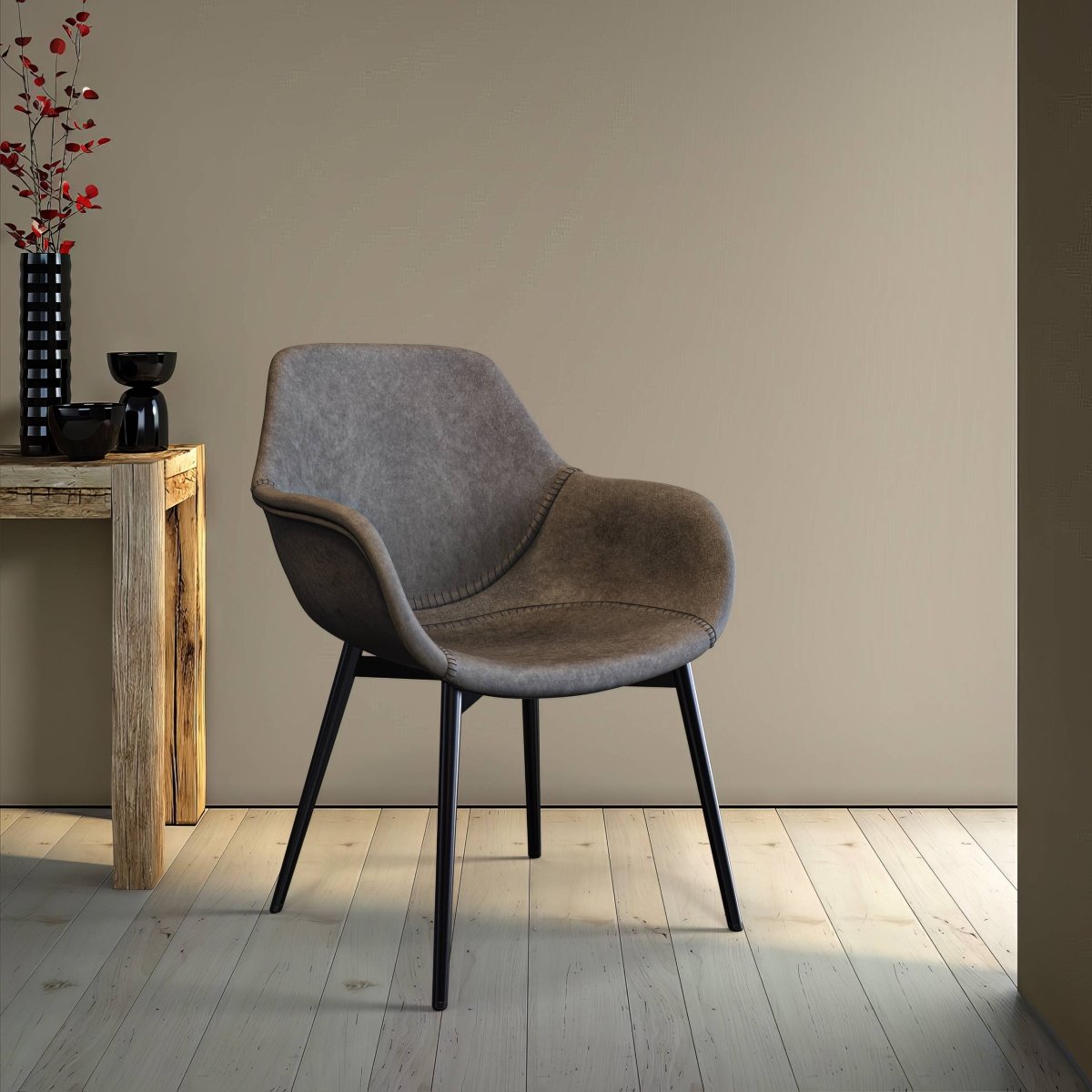 Leisuremod Dining Chair Markley Modern Leather Dining Arm Chair With Black/Gold Metal Legs