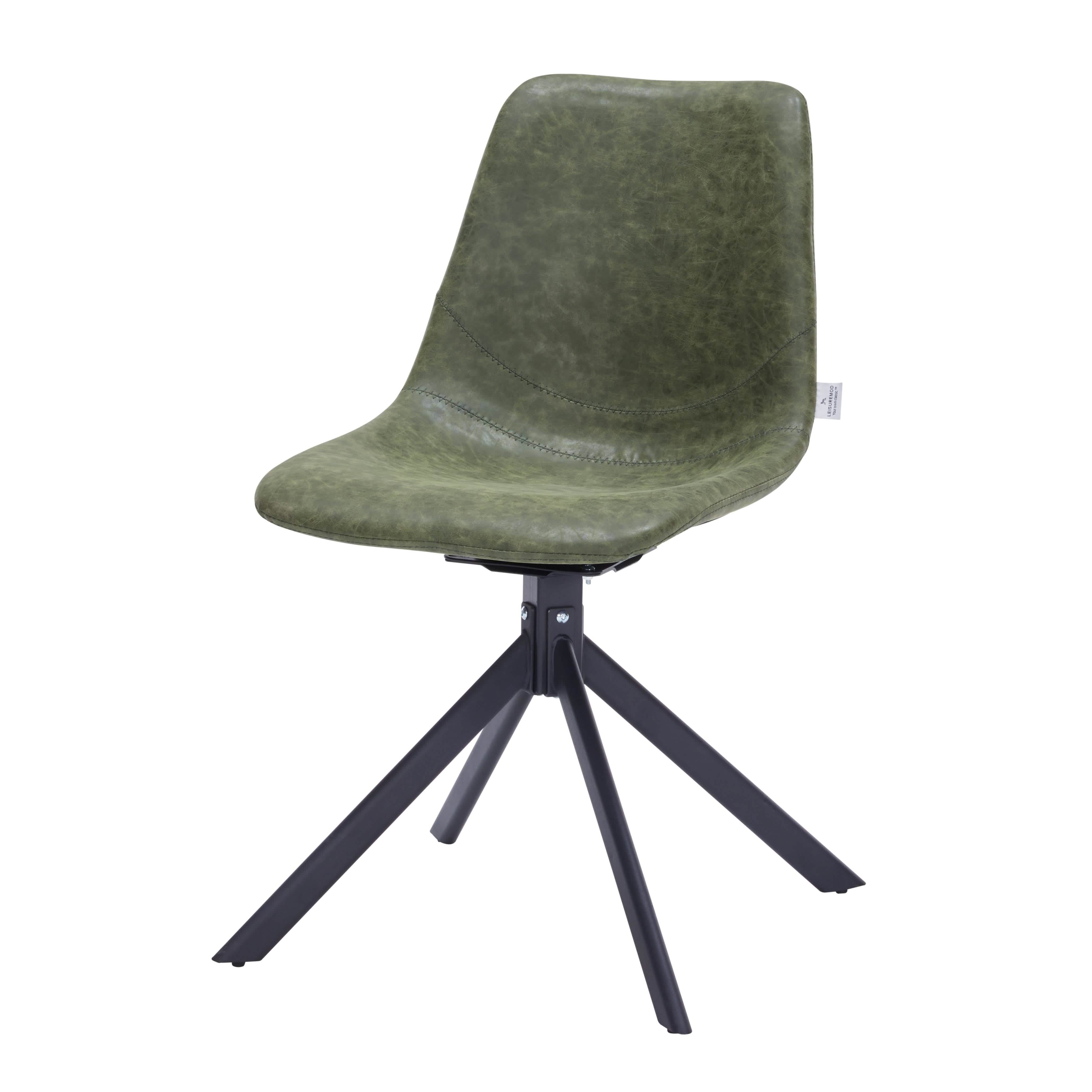 Markley Modern Leather Swival Dining Chair With Metal Legs Green Dining Chair Leisuremod