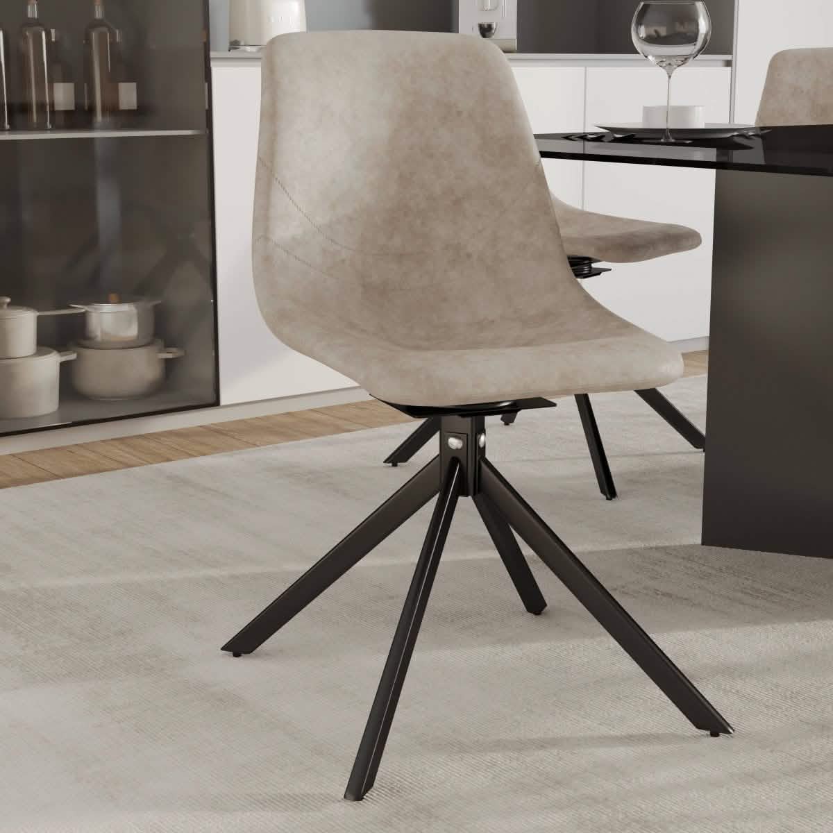 Markley Modern Leather Swival Dining Chair With Metal Legs Taupe Dining Chair Leisuremod
