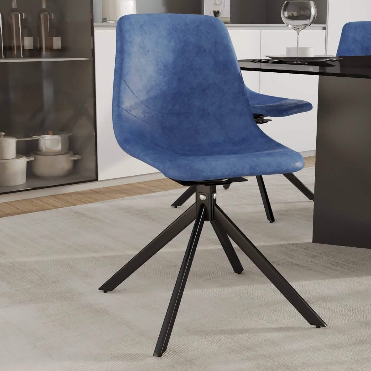 Markley Modern Leather Swival Dining Chair With Metal Legs Blue Dining Chair Leisuremod