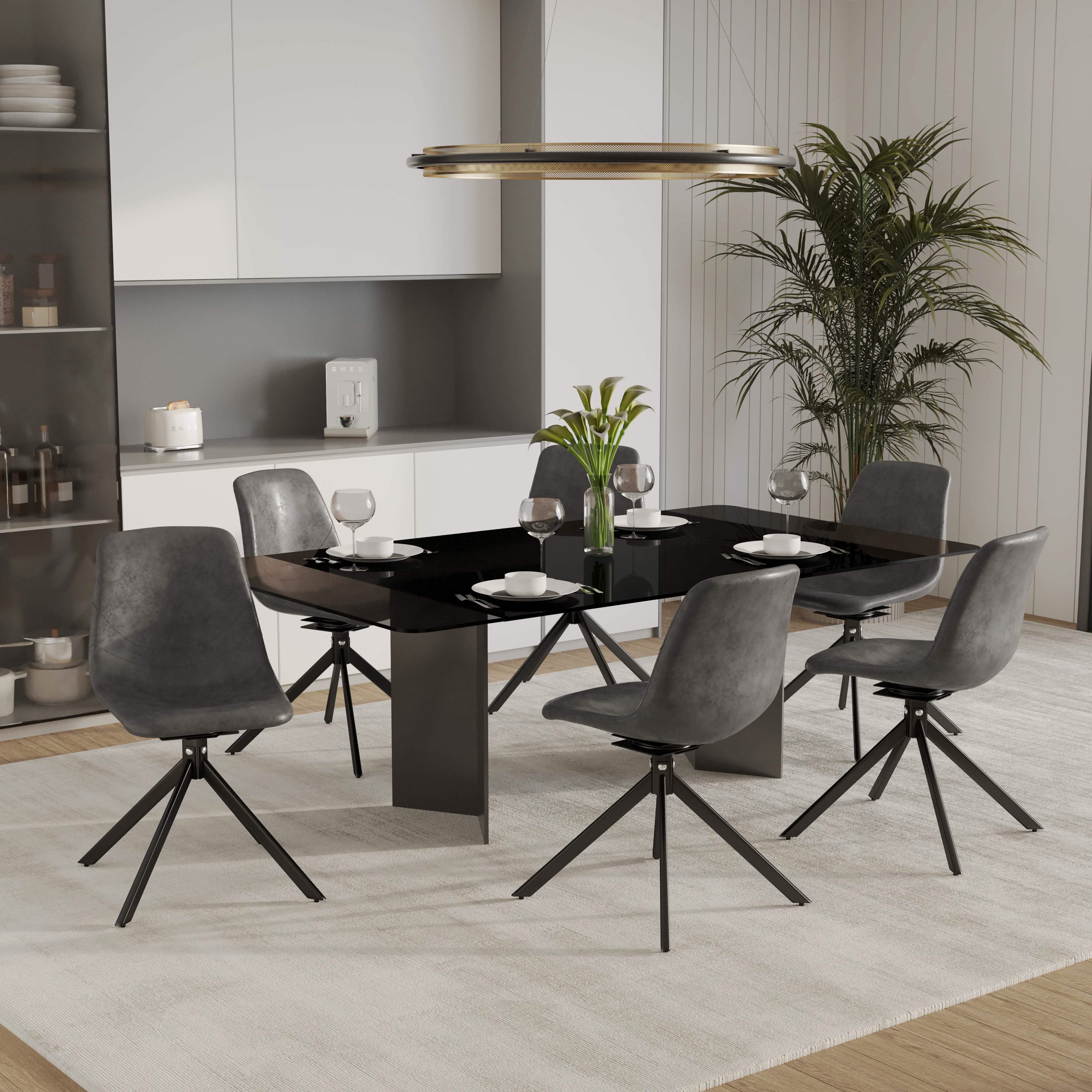 Markley Modern Leather Swival Dining Chair With Metal Legs Grey Dining Chair Leisuremod