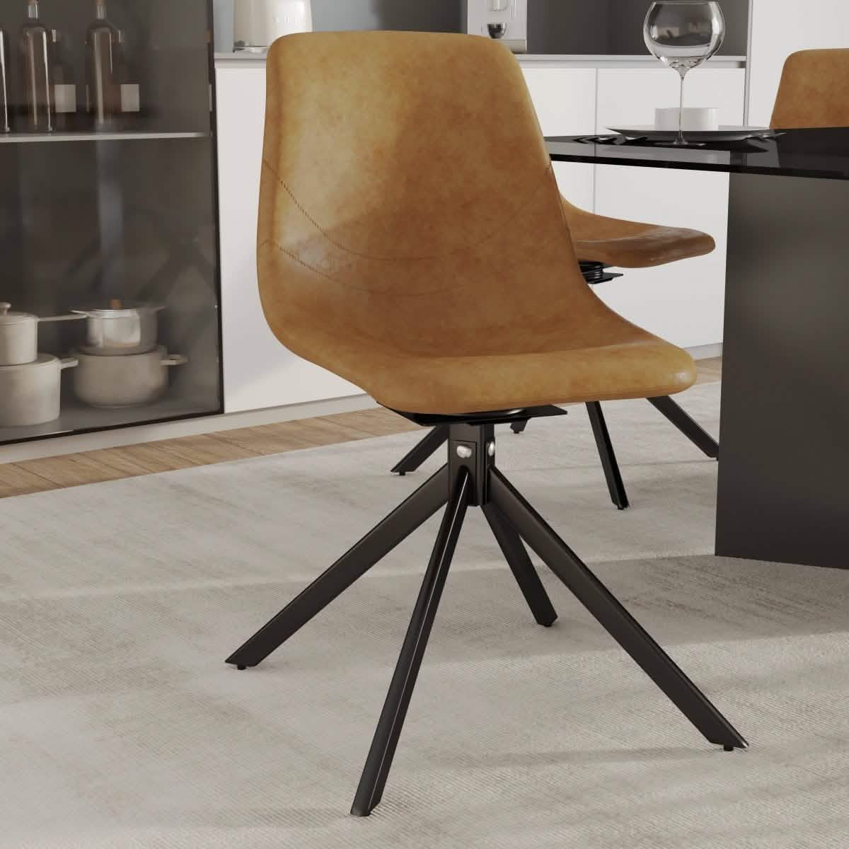 Markley Modern Leather Swival Dining Chair With Metal Legs Brown Dining Chair Leisuremod