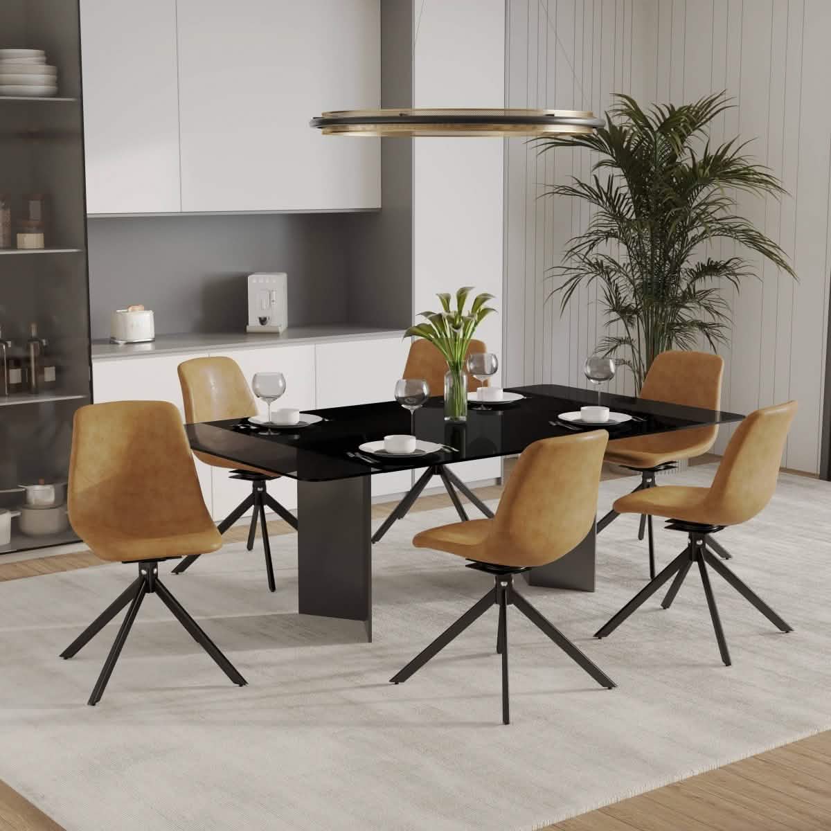 Markley Modern Leather Swival Dining Chair With Metal Legs Brown Dining Chair Leisuremod