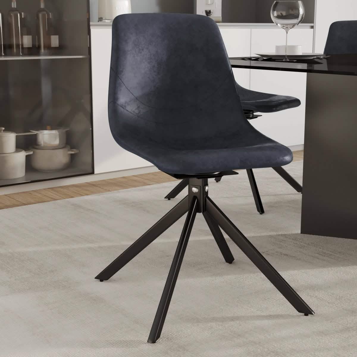 Markley Modern Leather Swival Dining Chair With Metal Legs Black Dining Chair Leisuremod