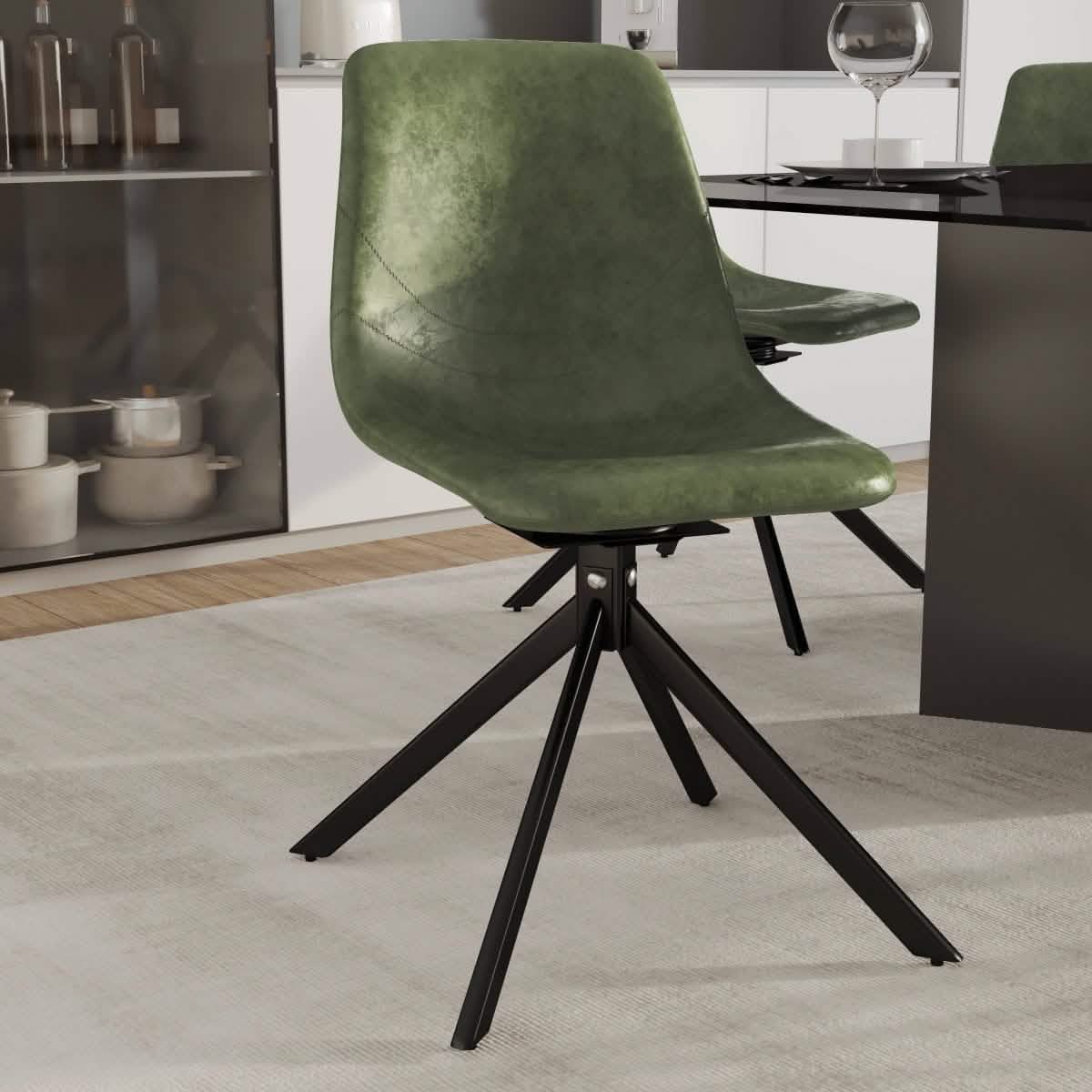 Markley Modern Leather Swival Dining Chair With Metal Legs Green Dining Chair Leisuremod