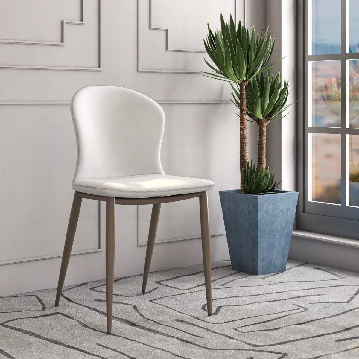 Leisuremod Dining Chair Mosaic Dining Chair Upholstered Fabric Foam Cushioned Chair with Metal Legs