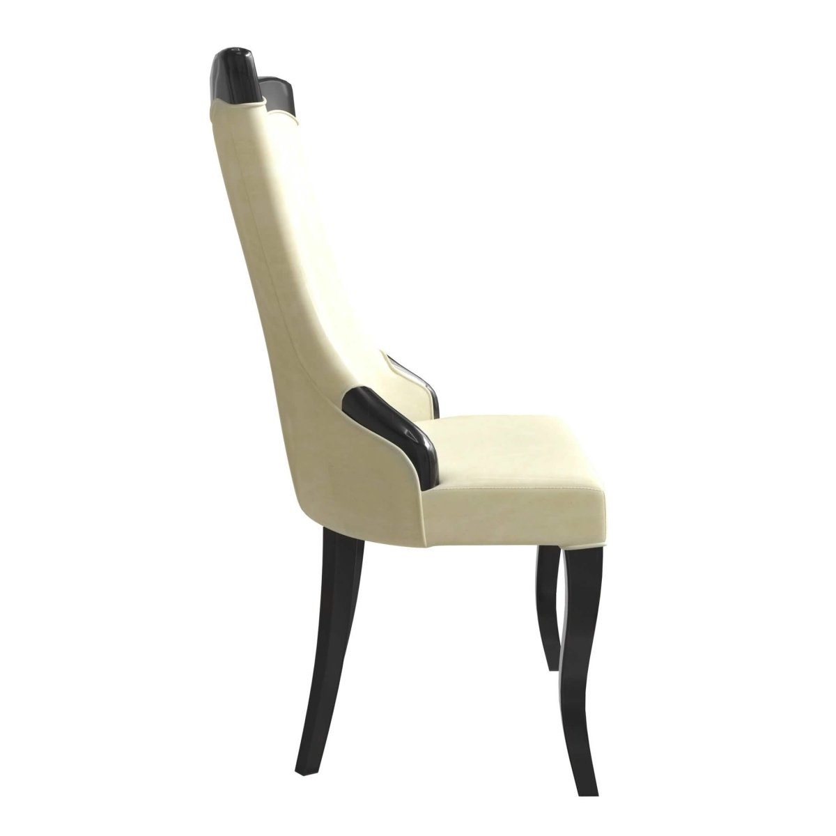 Novara Series Modern Dining Side Chair Upholstered in Leather/Velvet with Rubberwood Legs Light Cream Dining Chair Leisuremod