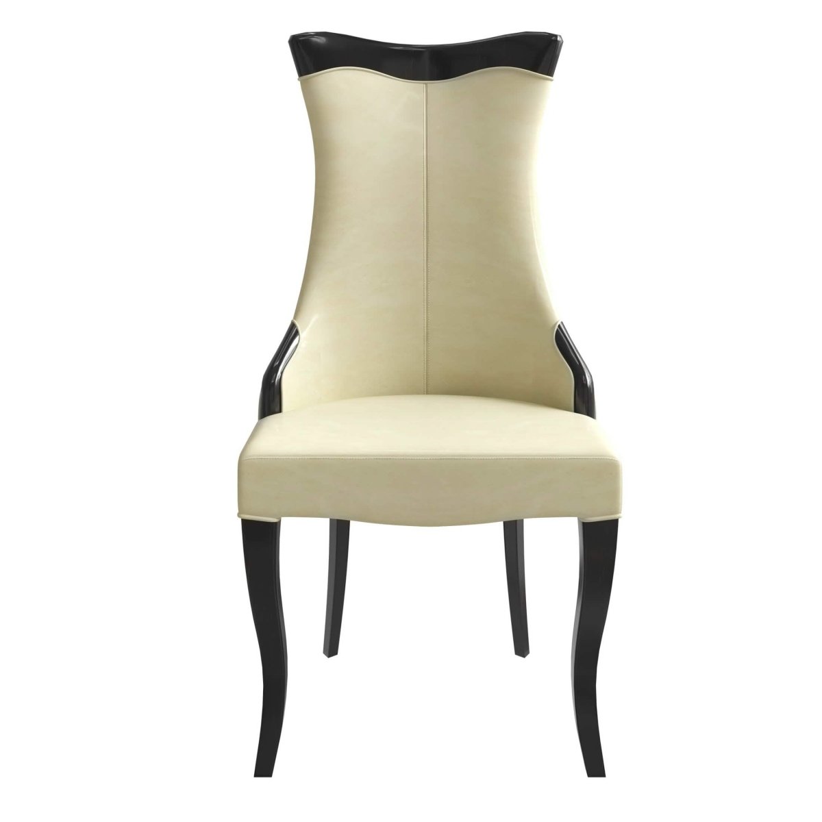 Novara Series Modern Dining Side Chair Upholstered in Leather/Velvet with Rubberwood Legs Light Cream Dining Chair Leisuremod