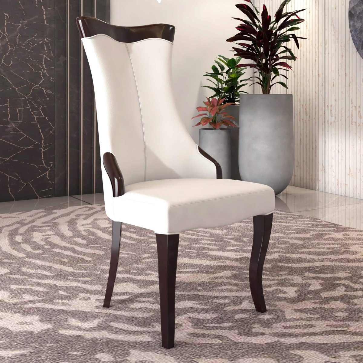 Novara Series Modern Dining Side Chair Upholstered in Leather/Velvet with Rubberwood Legs Off White Dining Chair Leisuremod