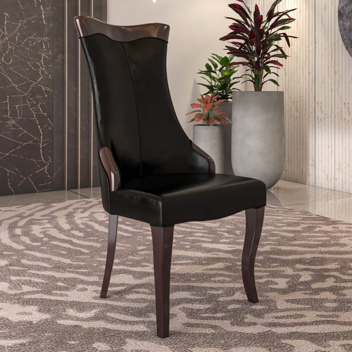 Novara Series Modern Dining Side Chair Upholstered in Leather/Velvet with Rubberwood Legs Black Dining Chair Leisuremod