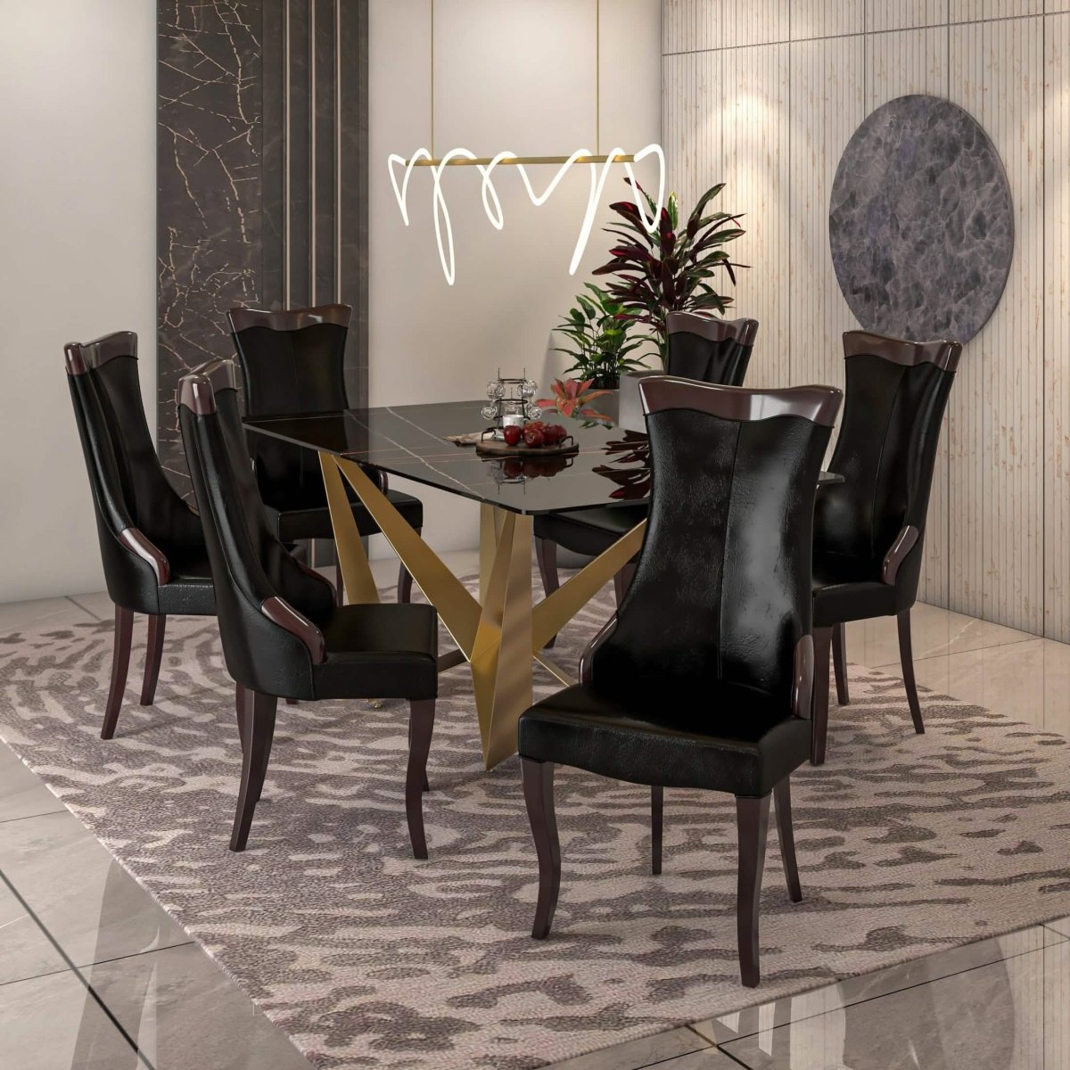 Novara Series Modern Dining Side Chair Upholstered in Leather/Velvet with Rubberwood Legs Black Dining Chair Leisuremod