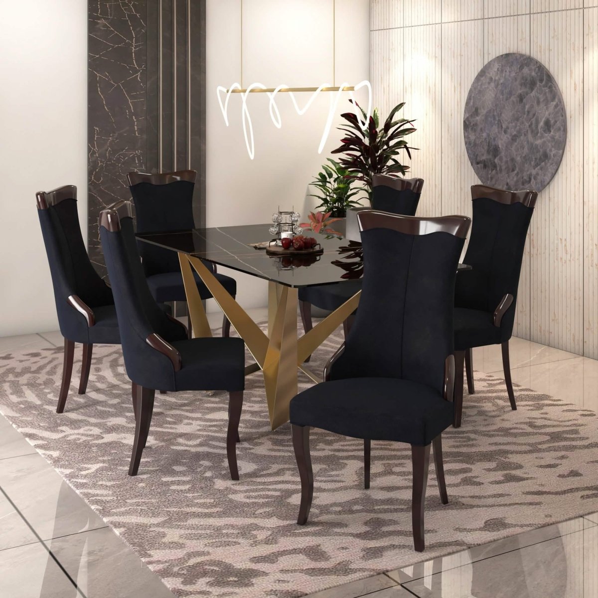 Novara Series Modern Dining Side Chair Upholstered in Leather/Velvet with Rubberwood Legs Velvet Black Dining Chair Leisuremod