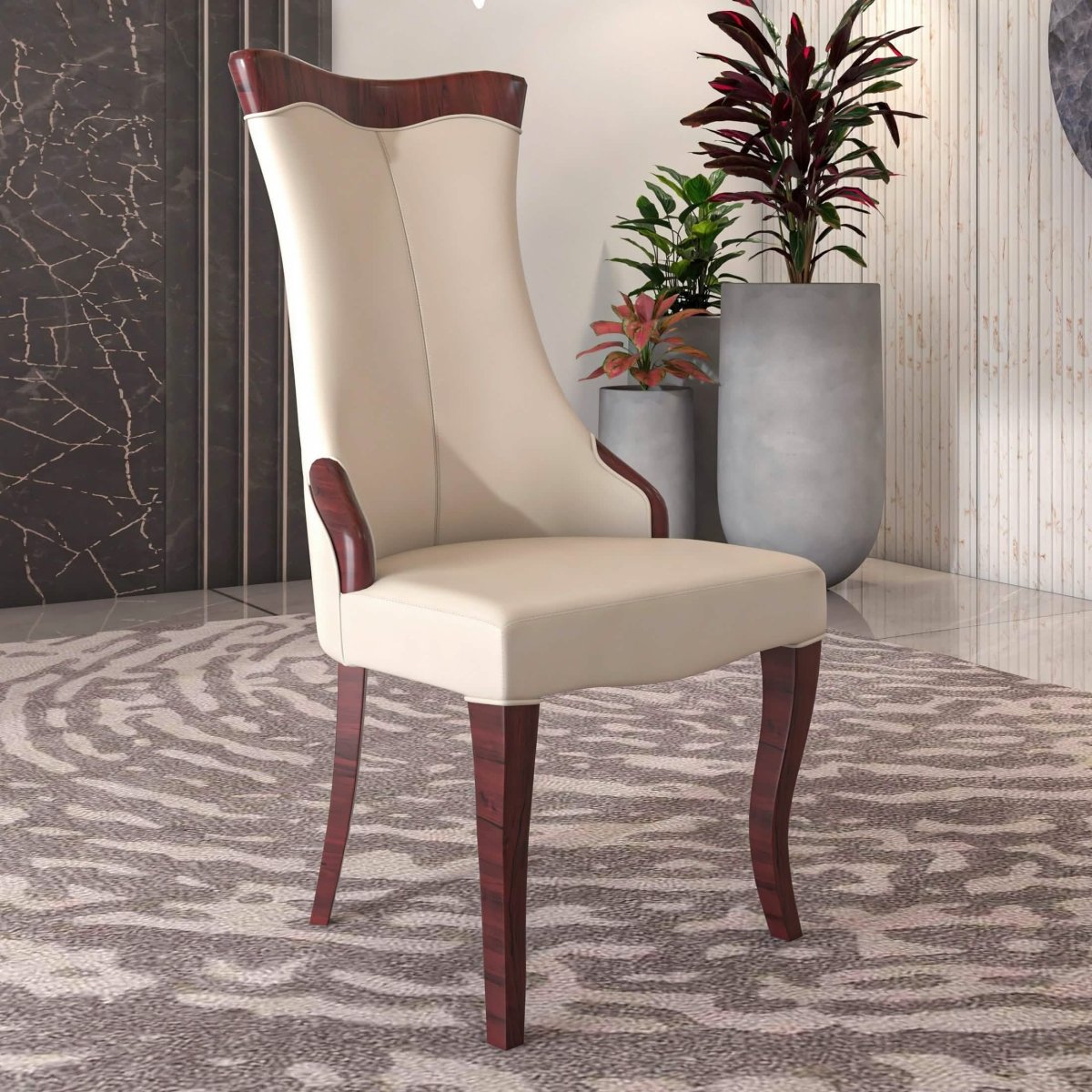 Novara Series Modern Dining Side Chair Upholstered in Leather/Velvet with Rubberwood Legs Light Toupe Dining Chair Leisuremod