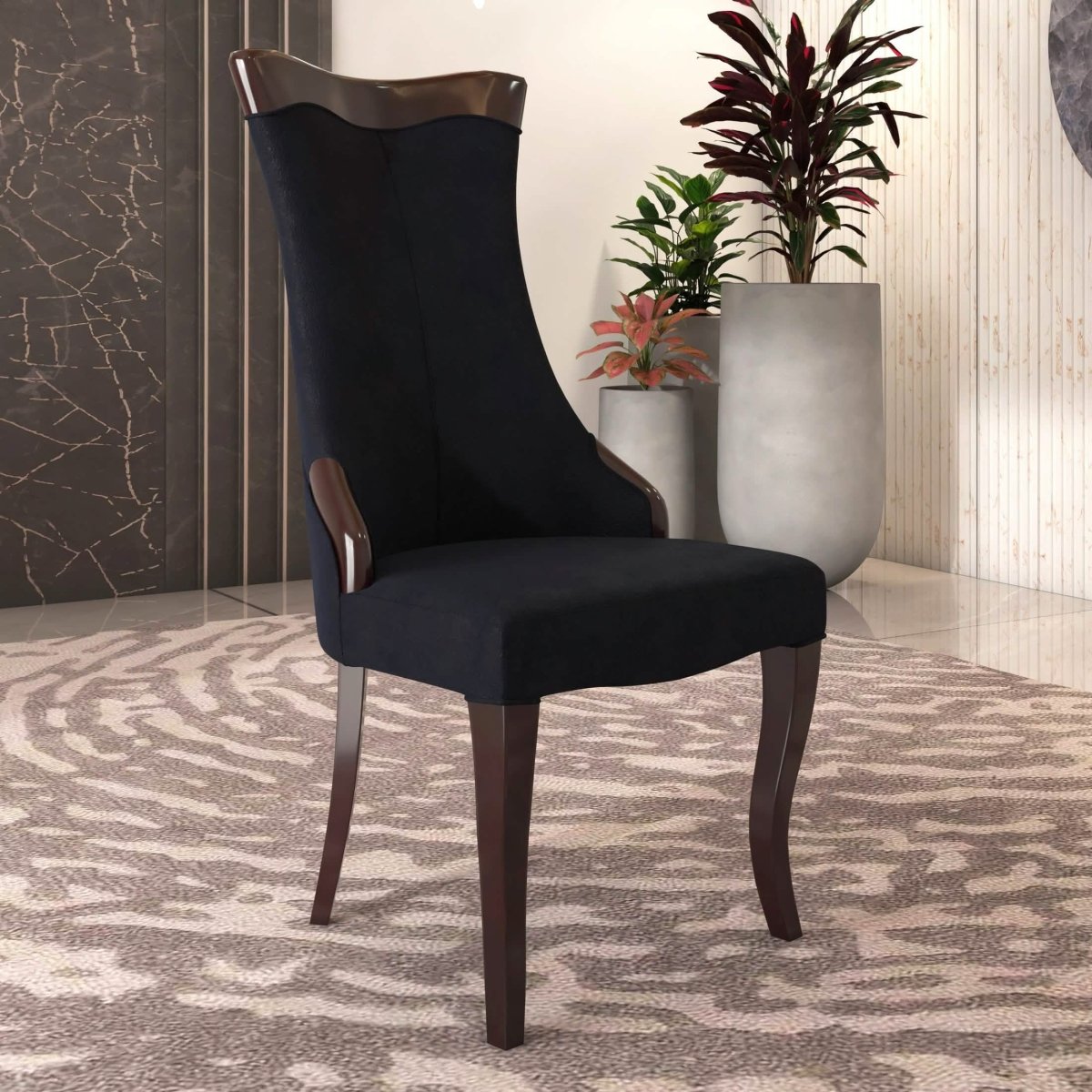 Novara Series Modern Dining Side Chair Upholstered in Leather/Velvet with Rubberwood Legs Velvet Black Dining Chair Leisuremod