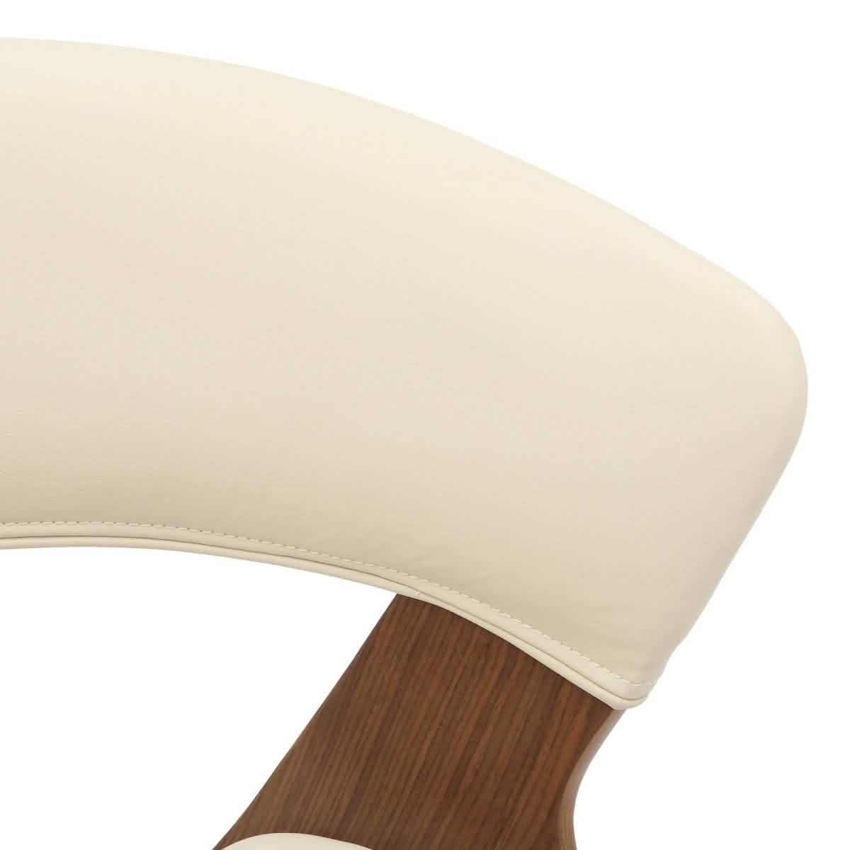 Nymia Upholstered Dining Chair With Saddle Seat Design and Iron Legs Walnut Beige Dining Chair Leisuremod