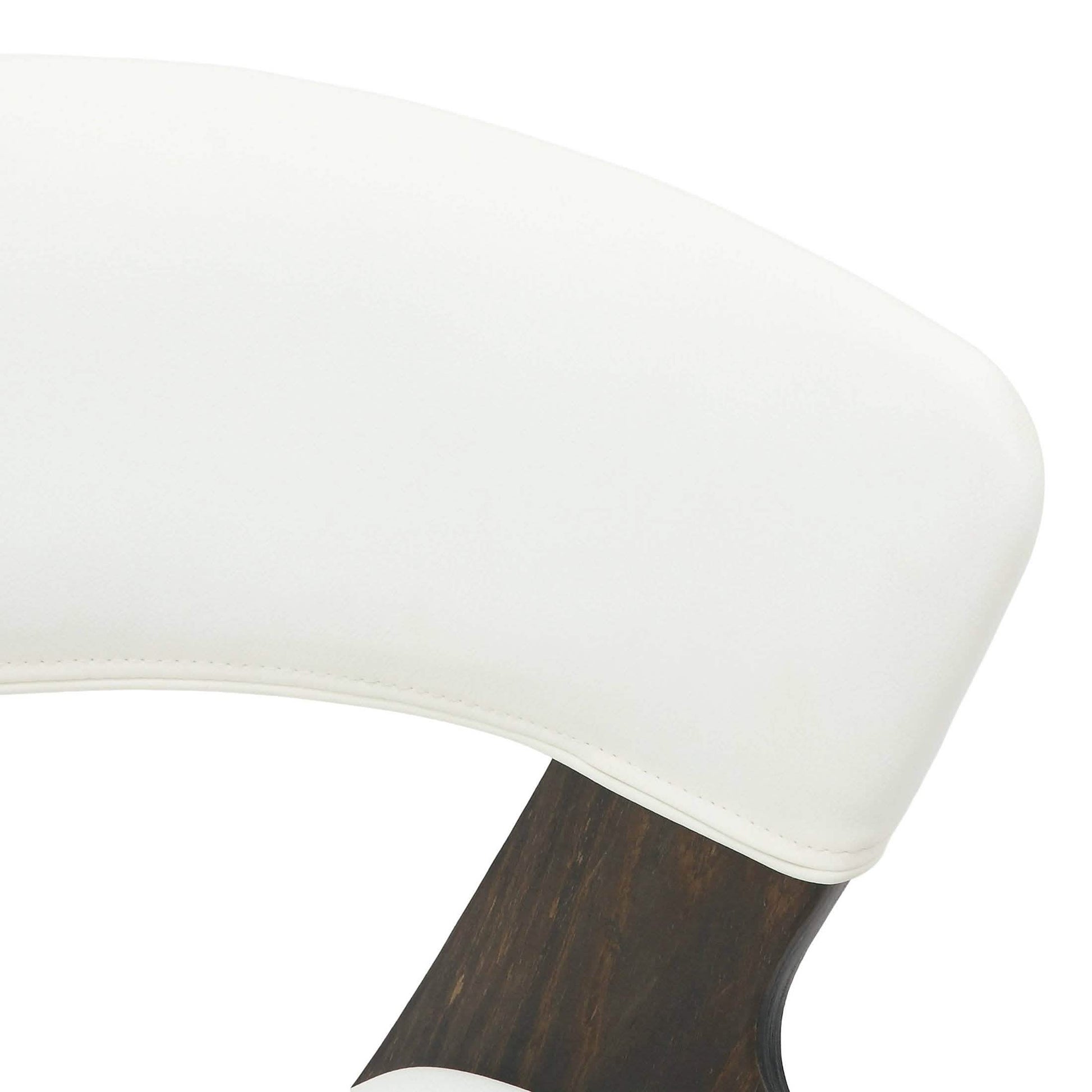 Nymia Upholstered Dining Chair With Saddle Seat Design and Iron Legs Dark Walnut White Dining Chair Leisuremod