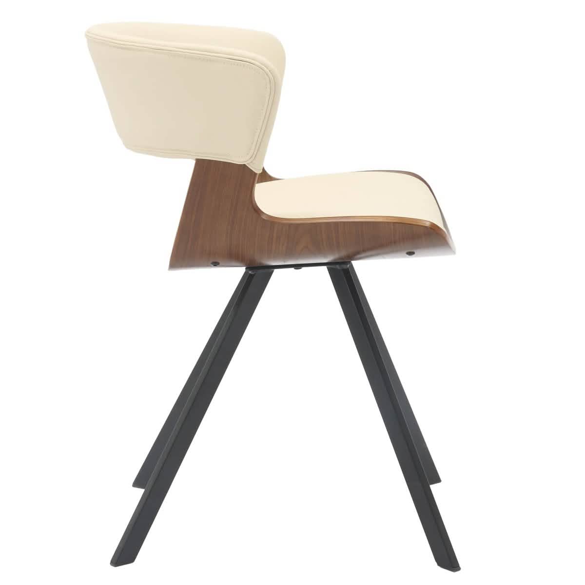 Nymia Upholstered Dining Chair With Saddle Seat Design and Iron Legs Walnut Beige Dining Chair Leisuremod