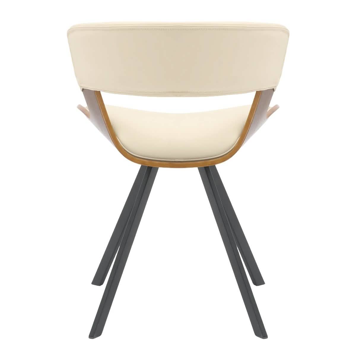 Nymia Upholstered Dining Chair With Saddle Seat Design and Iron Legs Walnut Beige Dining Chair Leisuremod