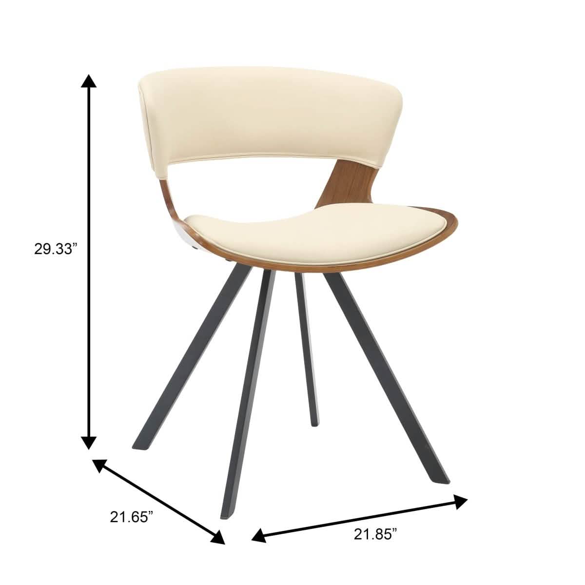Nymia Upholstered Dining Chair With Saddle Seat Design and Iron Legs Walnut Beige Dining Chair Leisuremod