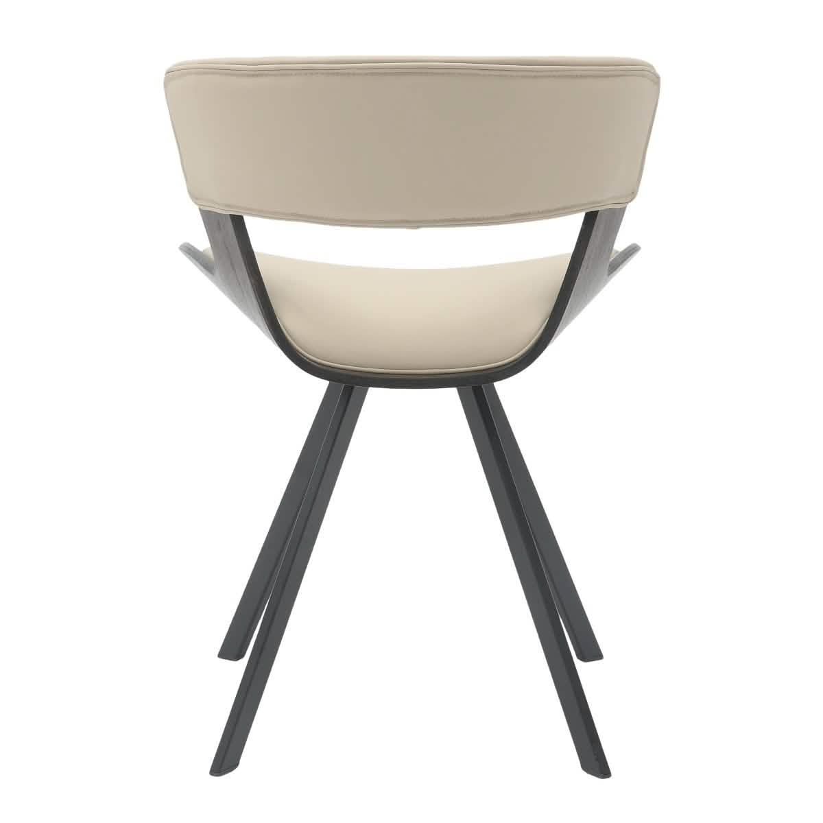 Nymia Upholstered Dining Chair With Saddle Seat Design and Iron Legs Dark Walnut Light Taupe Dining Chair Leisuremod