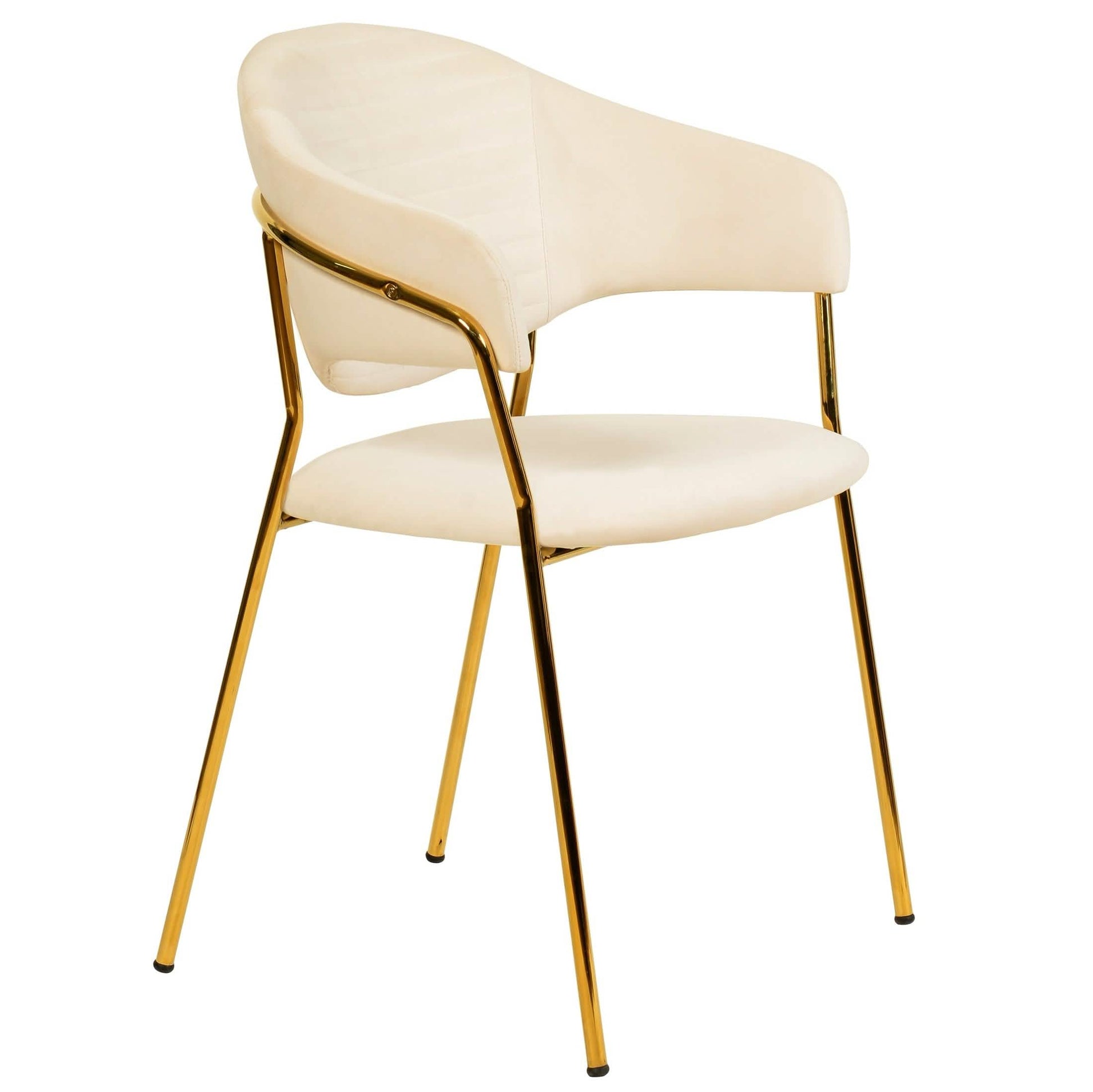 Bella Dining Chair Upholsted in Leather or Velvet in Gold Stainless Steel Off-White Velvet Dining Chair Leisuremod