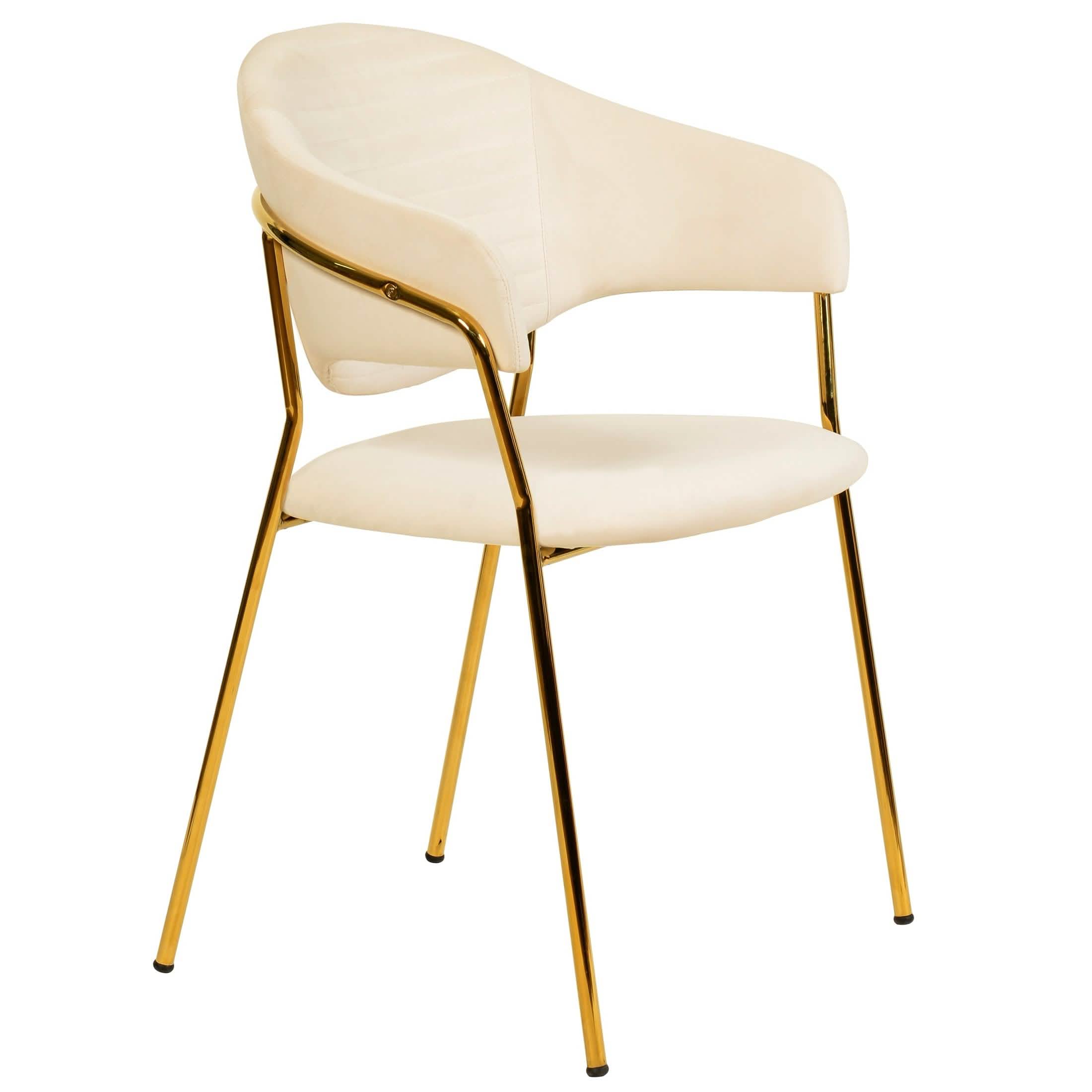 Bella Dining Chair Upholsted in Leather or Velvet in Gold Stainless Steel Off-White Velvet Dining Chair Leisuremod