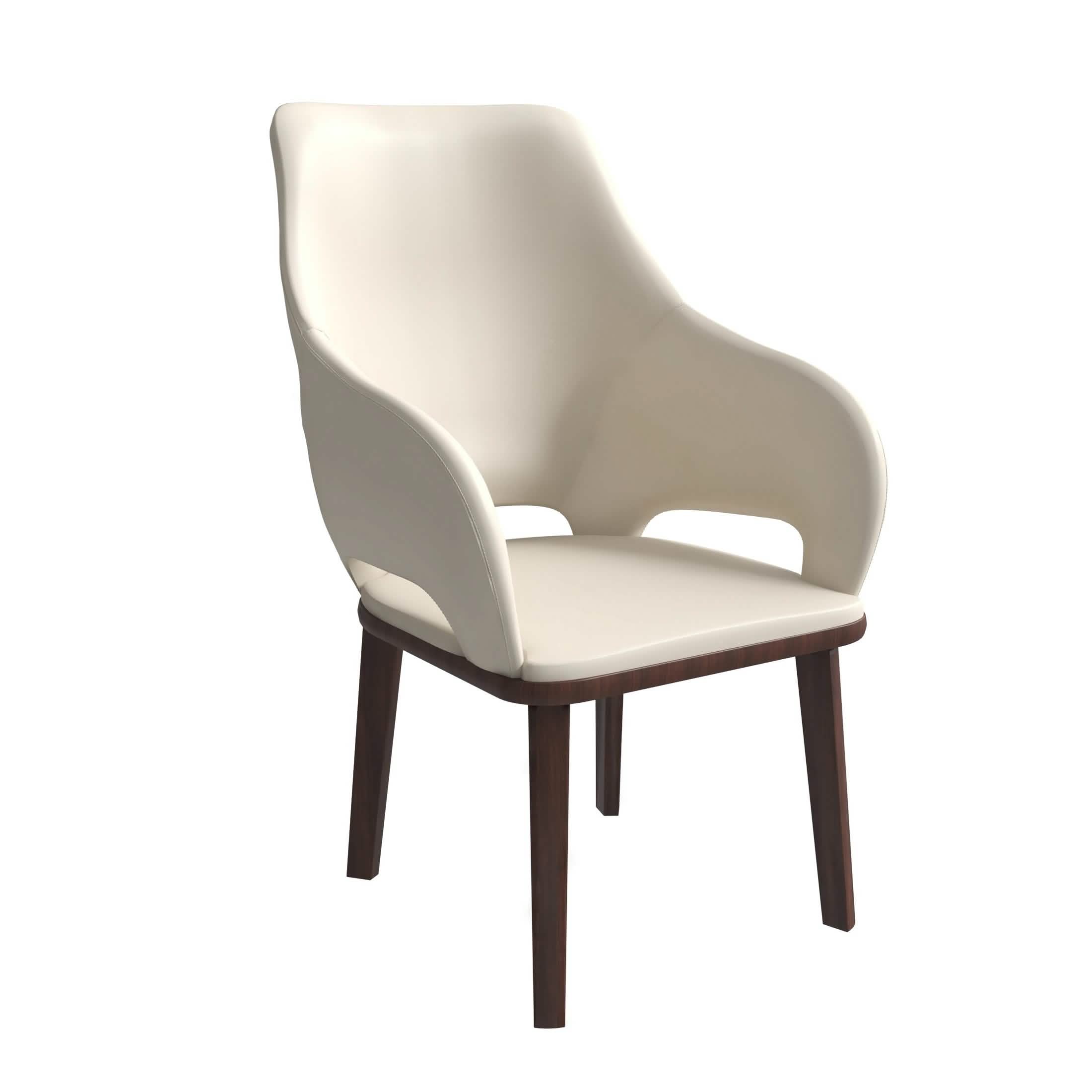 Vivara Dining Chair Upholstered in Leather with Rubberwood Base Off White Dining Chair Leisuremod
