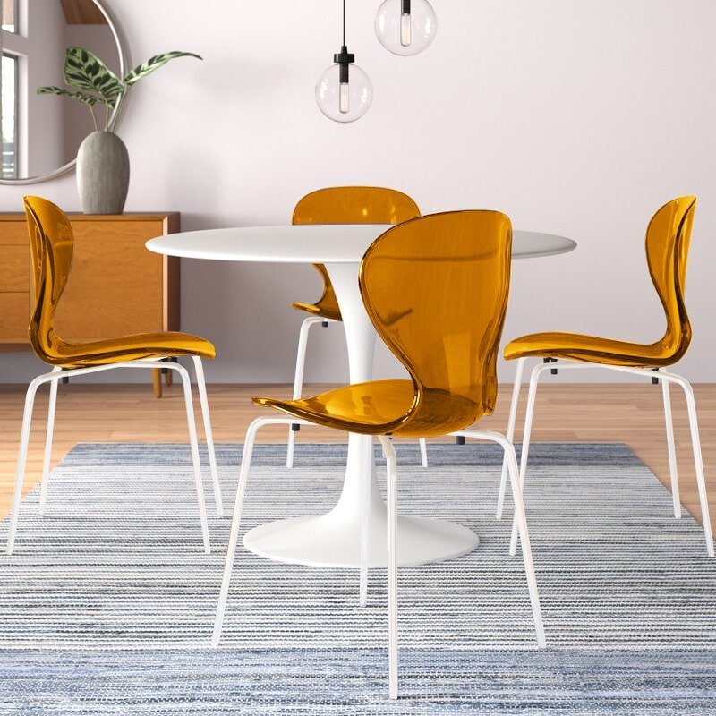 Leisuremod Dining Chair Oyster Modern Stackable Dining Side Chair with Chrome/White/Black Stainless Steel Legs