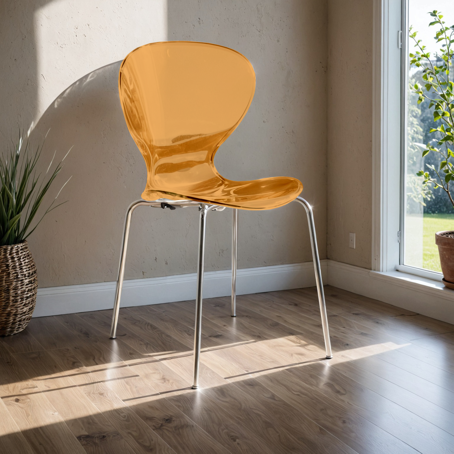 Leisuremod Dining Chair Oyster Modern Stackable Dining Side Chair with Chrome/White/Black Stainless Steel Legs