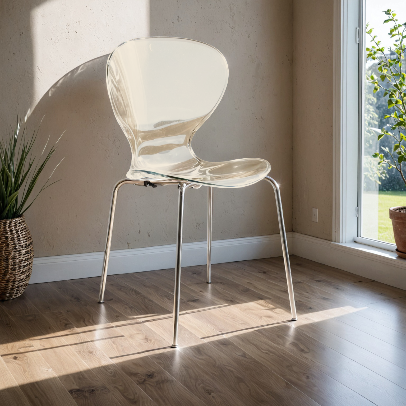 Leisuremod Dining Chair Oyster Modern Stackable Dining Side Chair with Chrome/White/Black Stainless Steel Legs