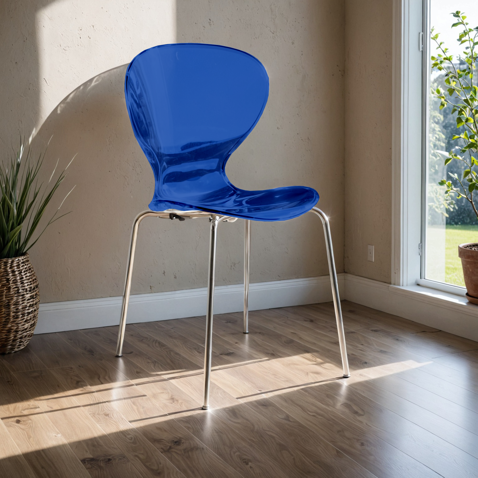 Leisuremod Dining Chair Oyster Modern Stackable Dining Side Chair with Chrome/White/Black Stainless Steel Legs