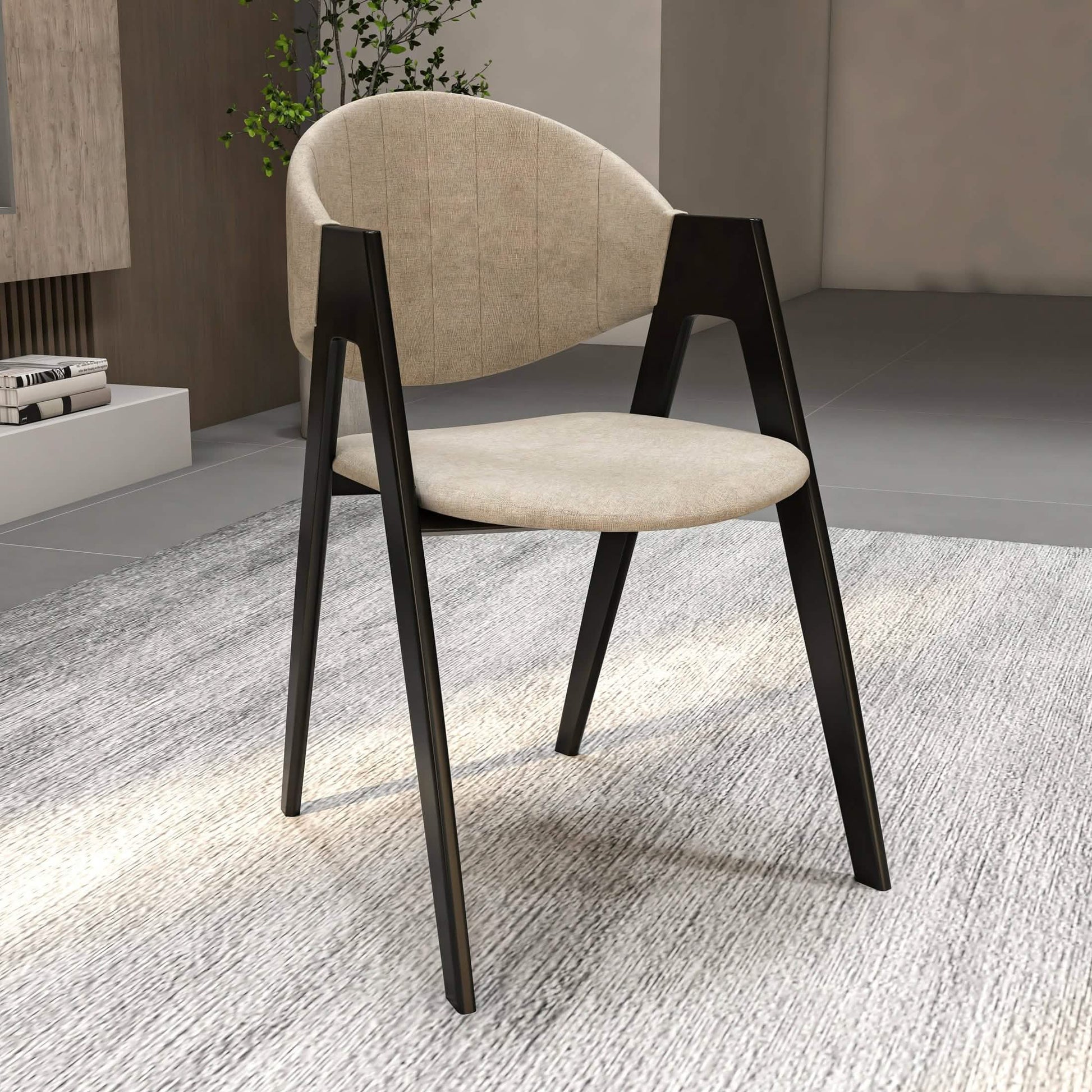 Savor Dining Chair in Leather/Polyester with Curved and Open-Back Design Grey Dining Chair Leisuremod