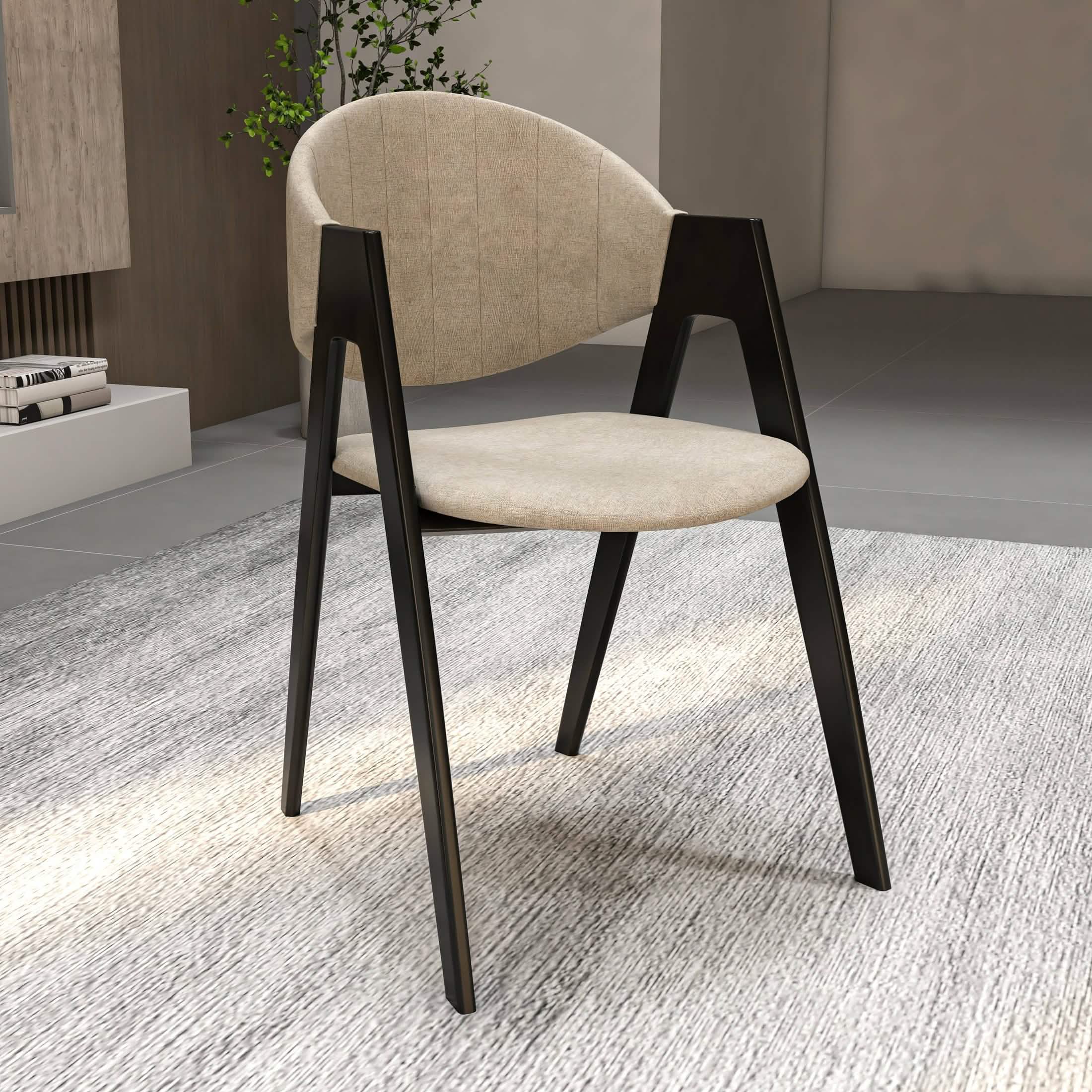 Savor Dining Chair in Leather/Polyester with Curved and Open-Back Design Grey Dining Chair Leisuremod
