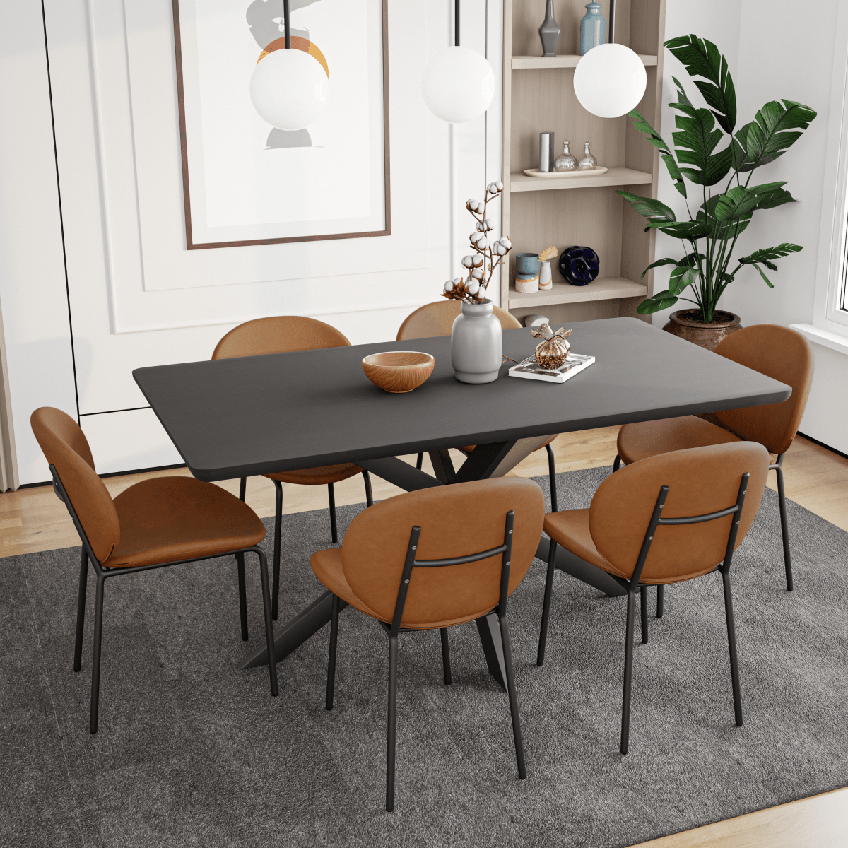 Servos Modern Dining Side Chair with Upholstered Seat and Powder Coated Iron Frame Dark Brown Dining Chair Leisuremod