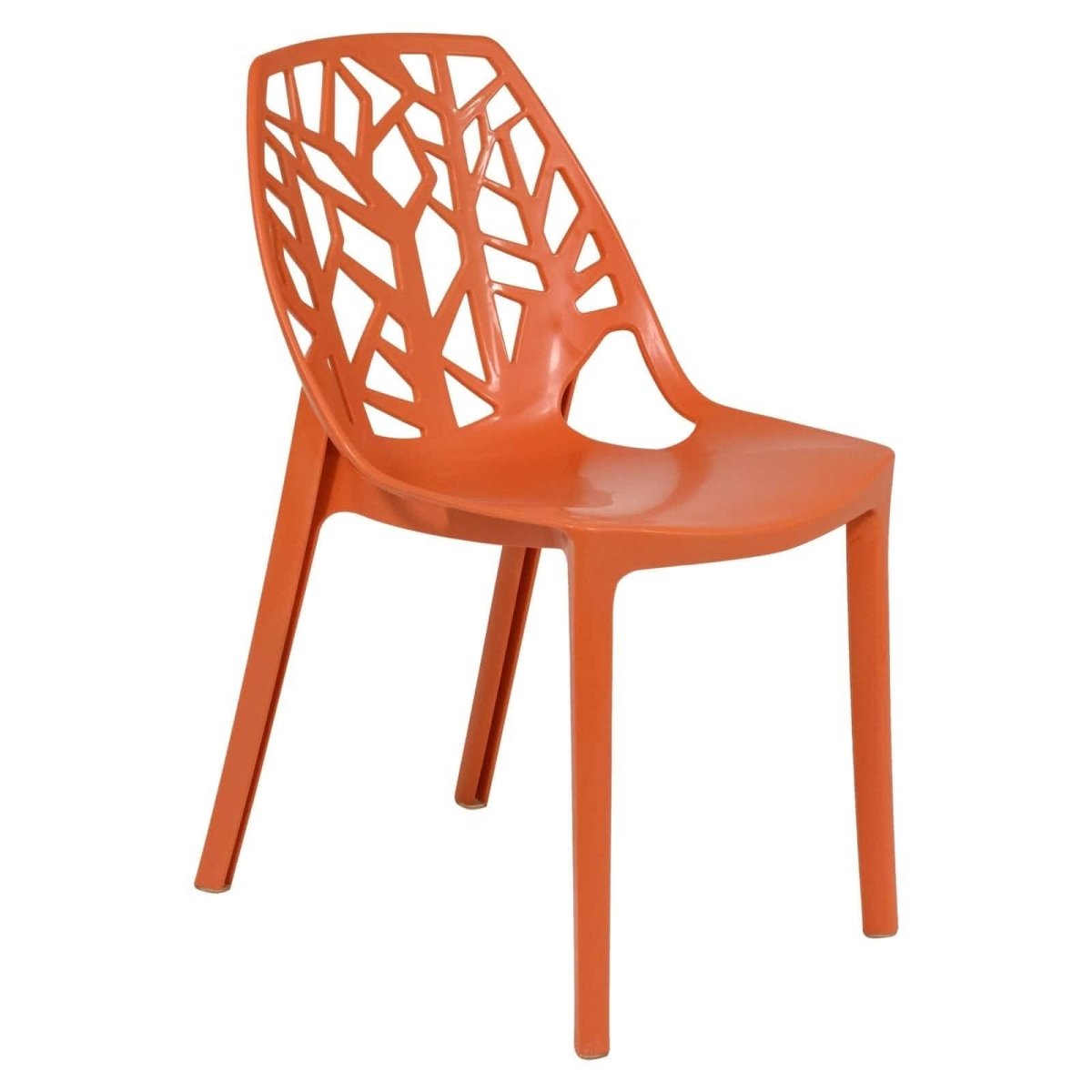 Leisuremod Dining Chair Solid Orange Cornelia Modern ABS Plastic Stackable Dining Chair with Cut-Out Tree Design
