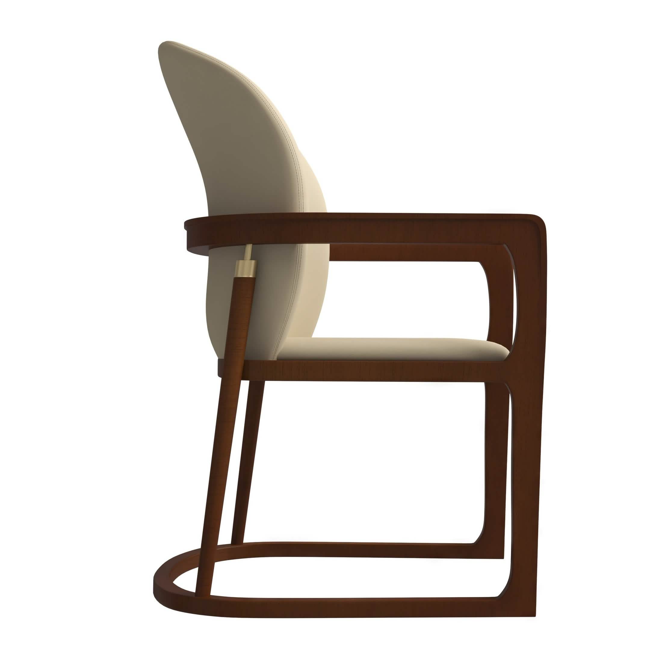 Svelta Dining Chair in Upholstered Leather Accent Arm Chair and Rubberwood Frame and Legs Toupe Dining Chair LeisureMod