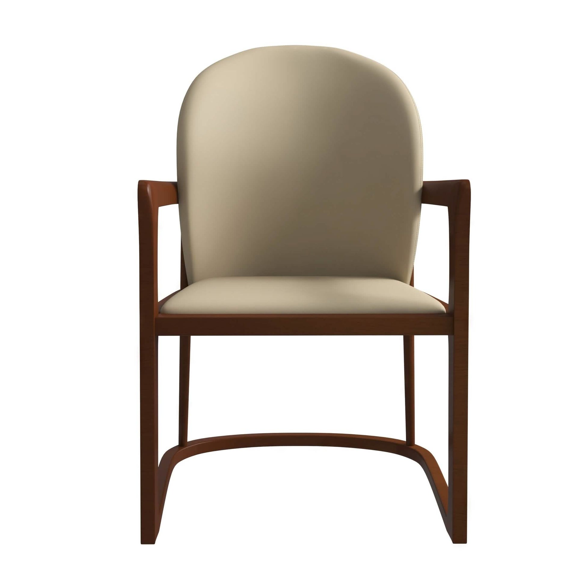 Svelta Dining Chair in Upholstered Leather Accent Arm Chair and Rubberwood Frame and Legs Toupe Dining Chair LeisureMod