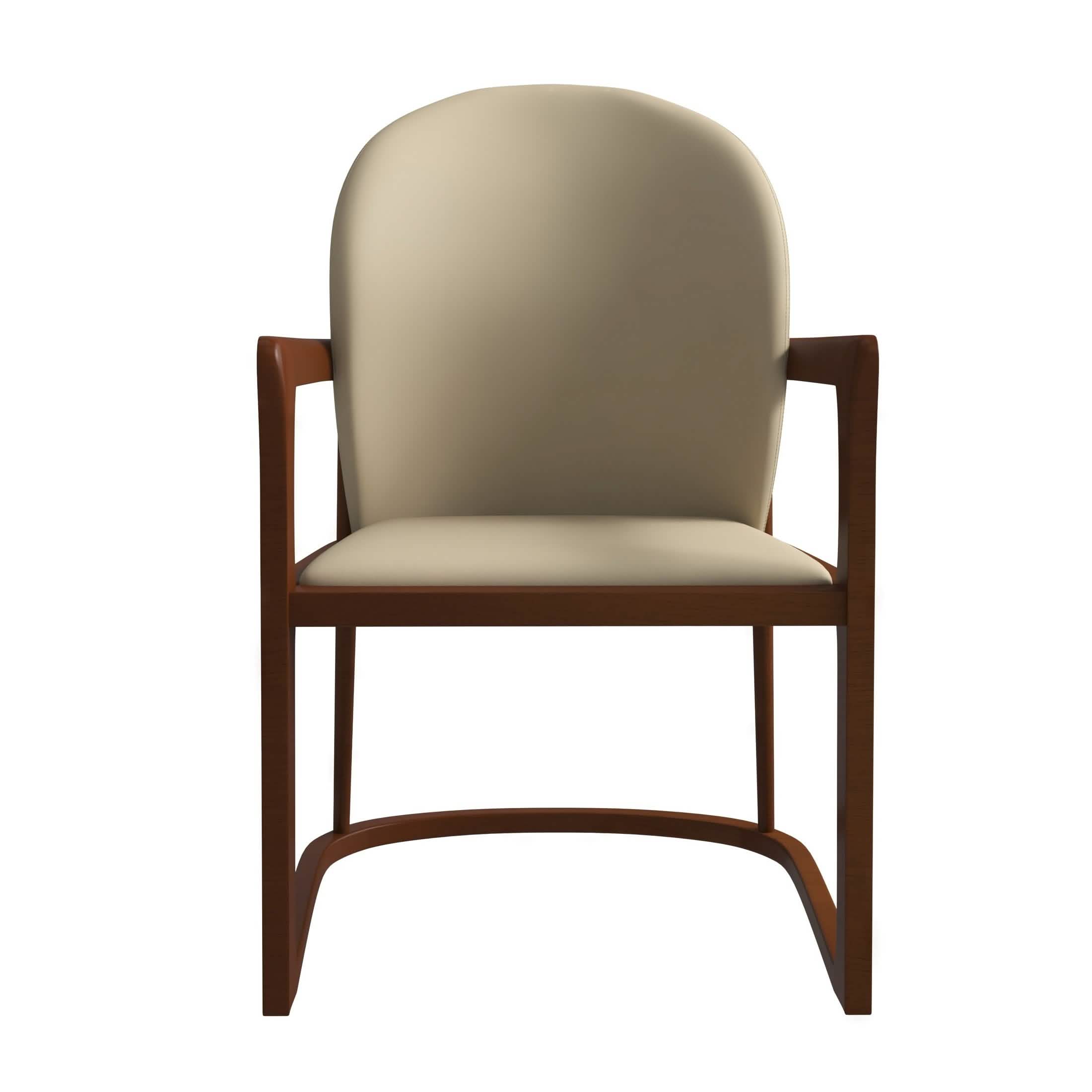 Svelta Dining Chair in Upholstered Leather Accent Arm Chair and Rubberwood Frame and Legs Toupe Dining Chair LeisureMod