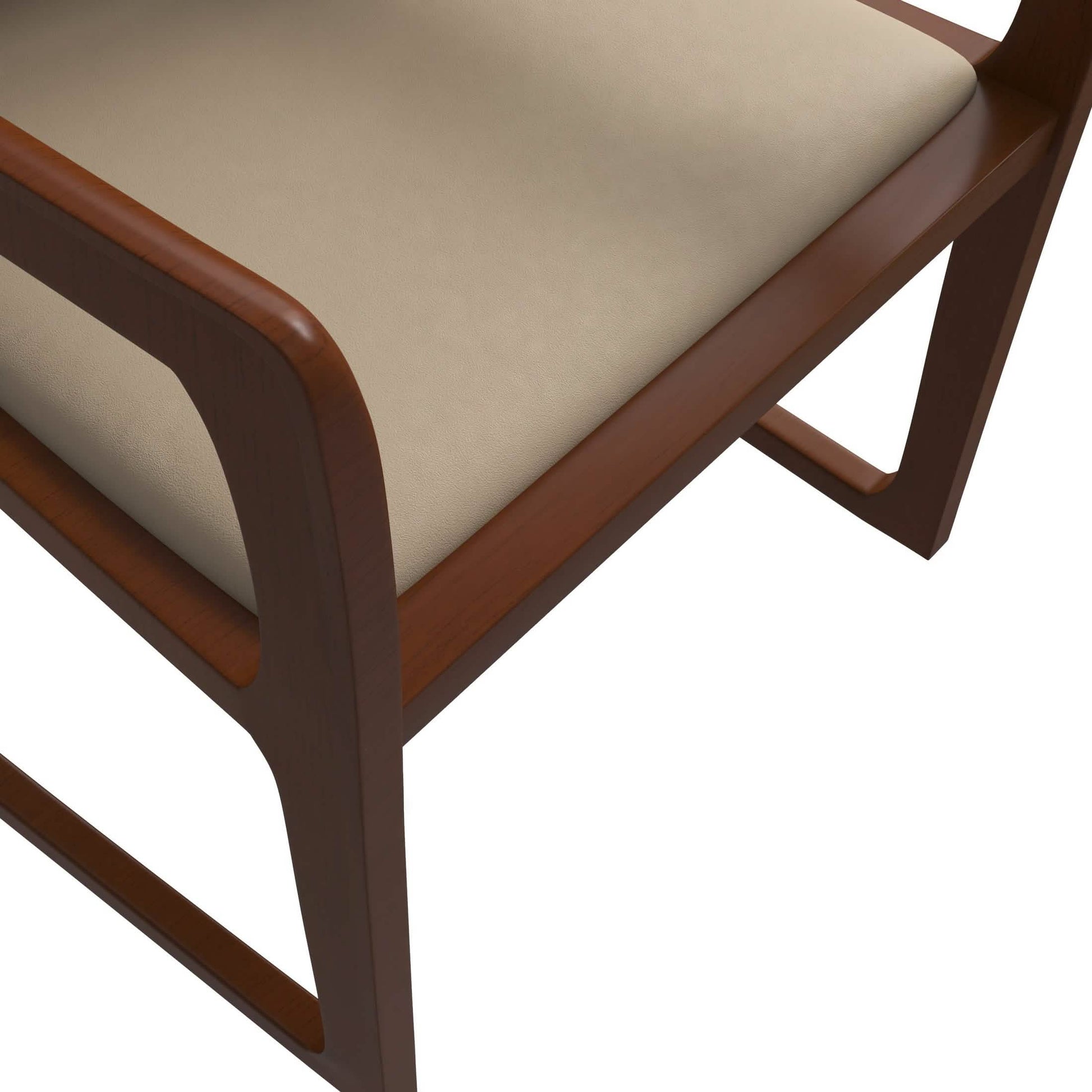 Svelta Dining Chair in Upholstered Leather Accent Arm Chair and Rubberwood Frame and Legs Dark Toupe Dining Chair LeisureMod