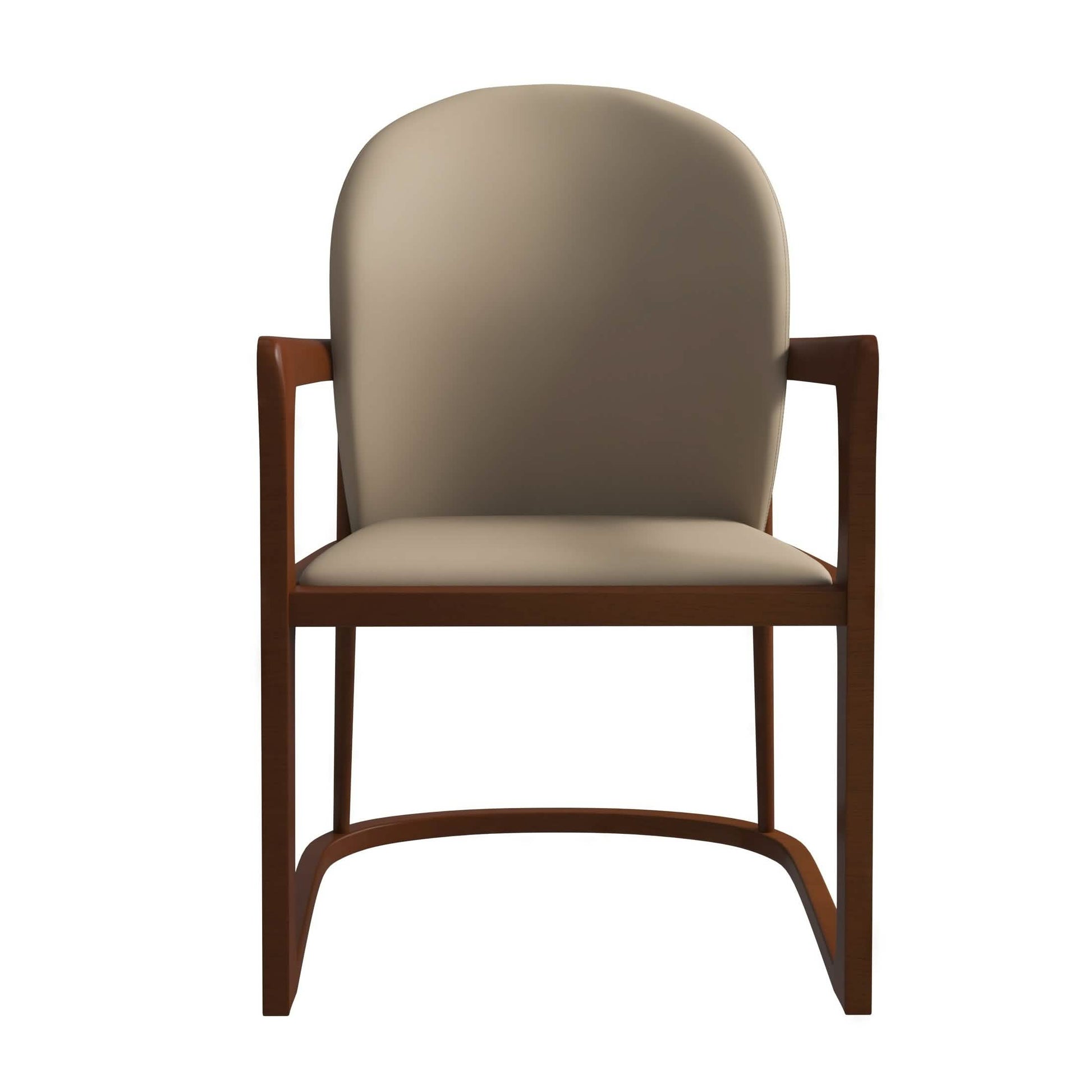 Svelta Dining Chair in Upholstered Leather Accent Arm Chair and Rubberwood Frame and Legs Dark Toupe Dining Chair LeisureMod