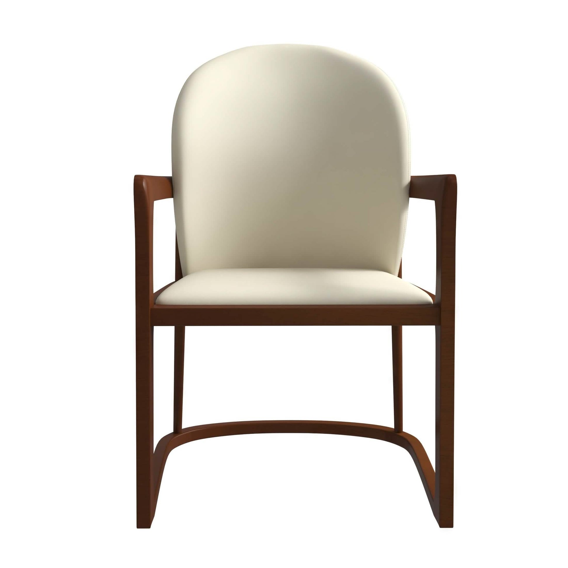 Svelta Dining Chair in Upholstered Leather Accent Arm Chair and Rubberwood Frame and Legs Cream Dining Chair LeisureMod