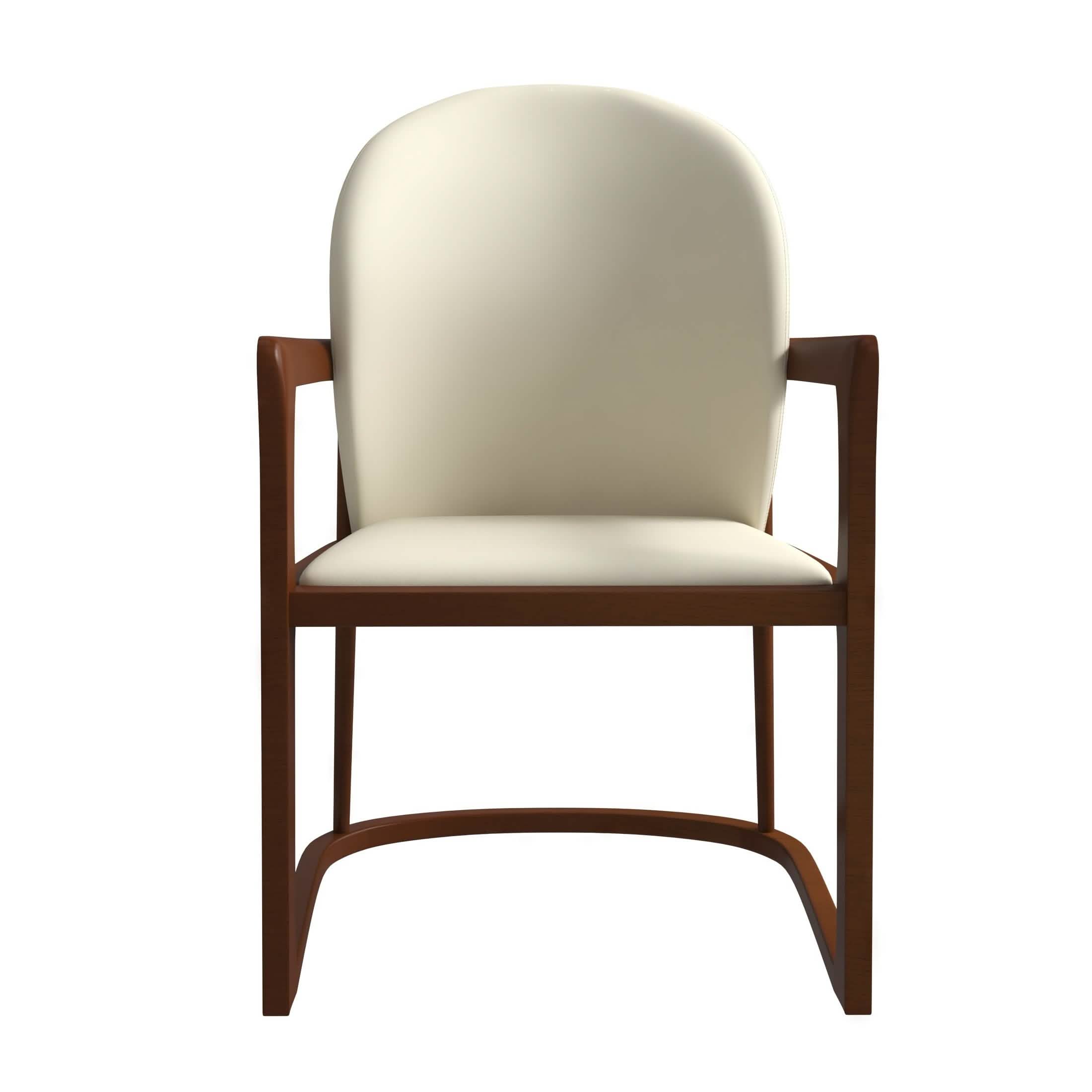 Svelta Dining Chair in Upholstered Leather Accent Arm Chair and Rubberwood Frame and Legs Cream Dining Chair LeisureMod