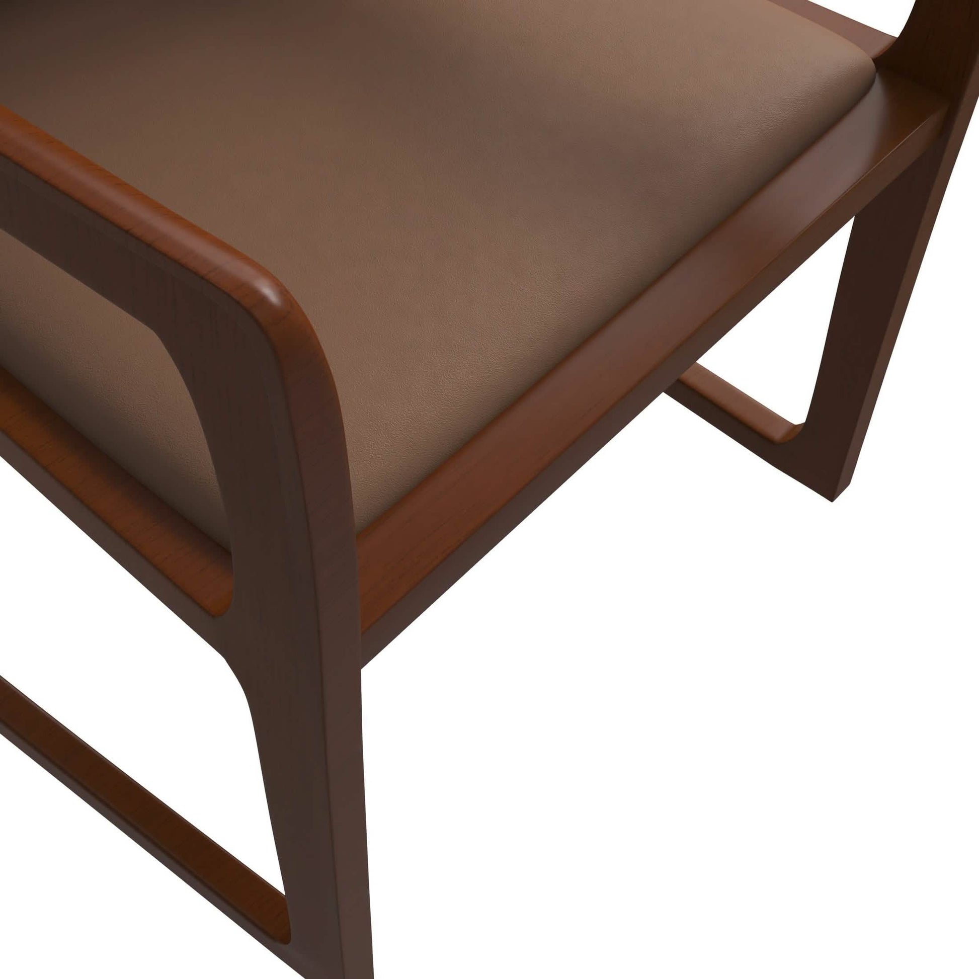 Svelta Dining Chair in Upholstered Leather Accent Arm Chair and Rubberwood Frame and Legs Brown Dining Chair LeisureMod