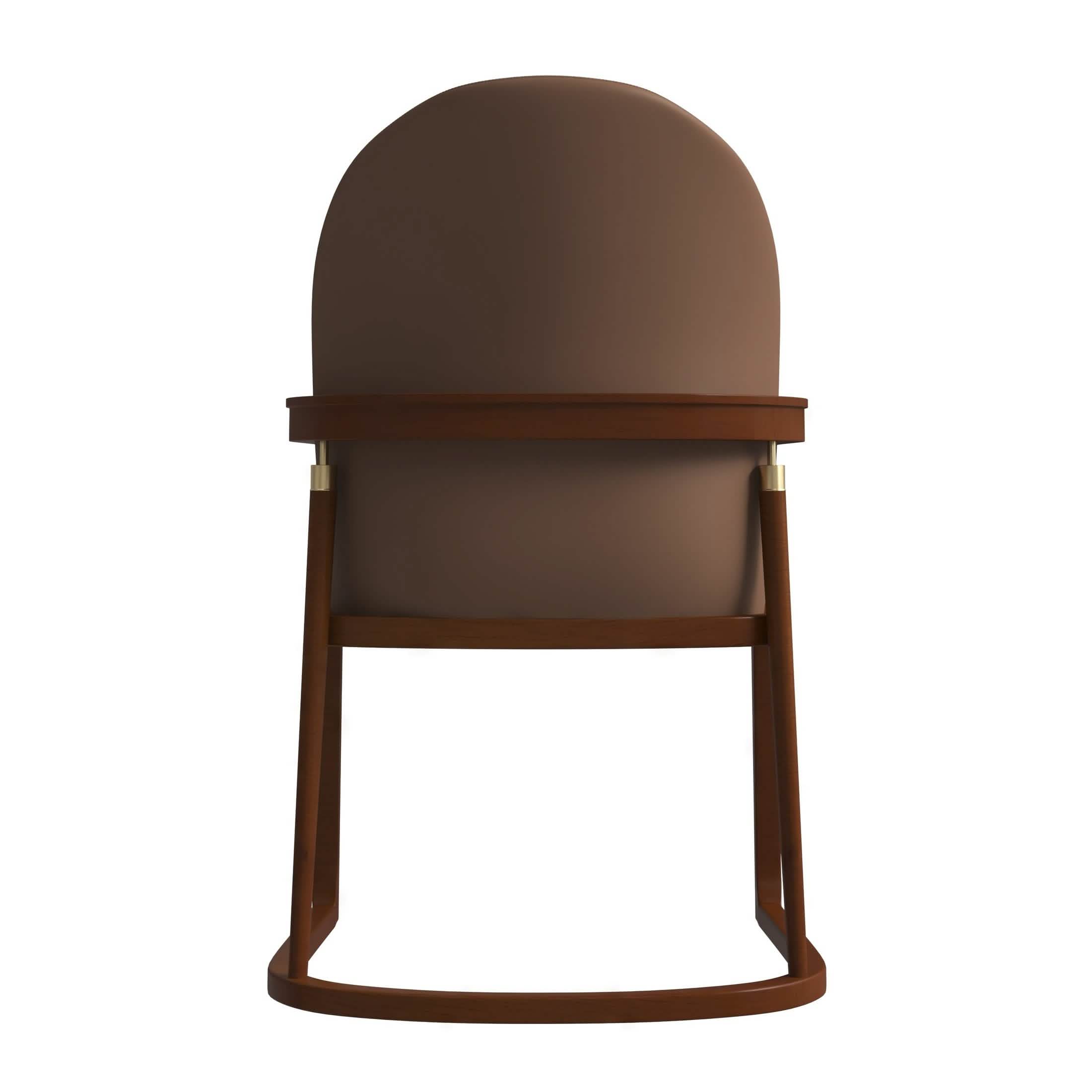 Svelta Dining Chair in Upholstered Leather Accent Arm Chair and Rubberwood Frame and Legs Brown Dining Chair LeisureMod