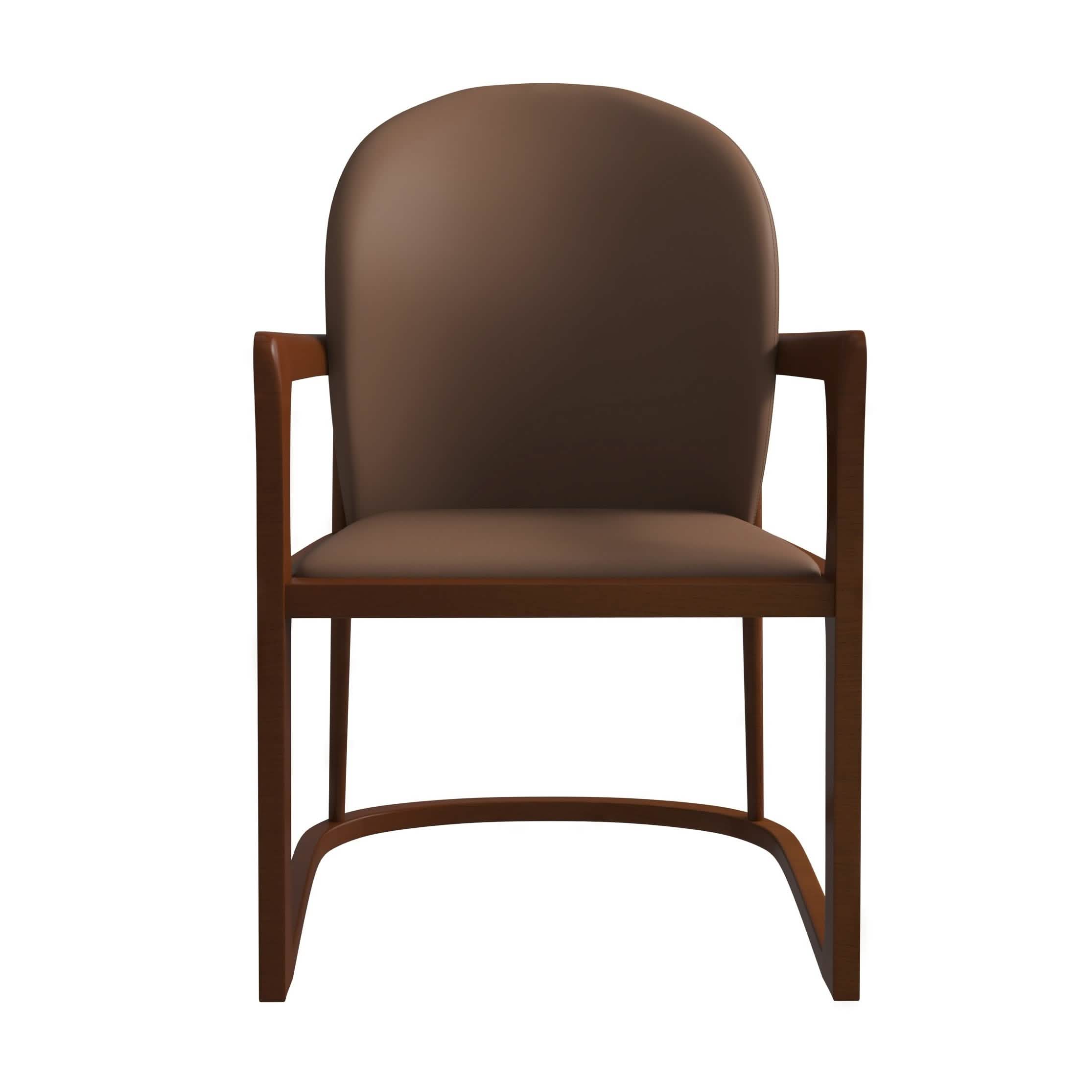 Svelta Dining Chair in Upholstered Leather Accent Arm Chair and Rubberwood Frame and Legs Brown Dining Chair LeisureMod